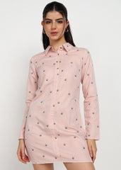 Women Peach Strip Shirt Dress