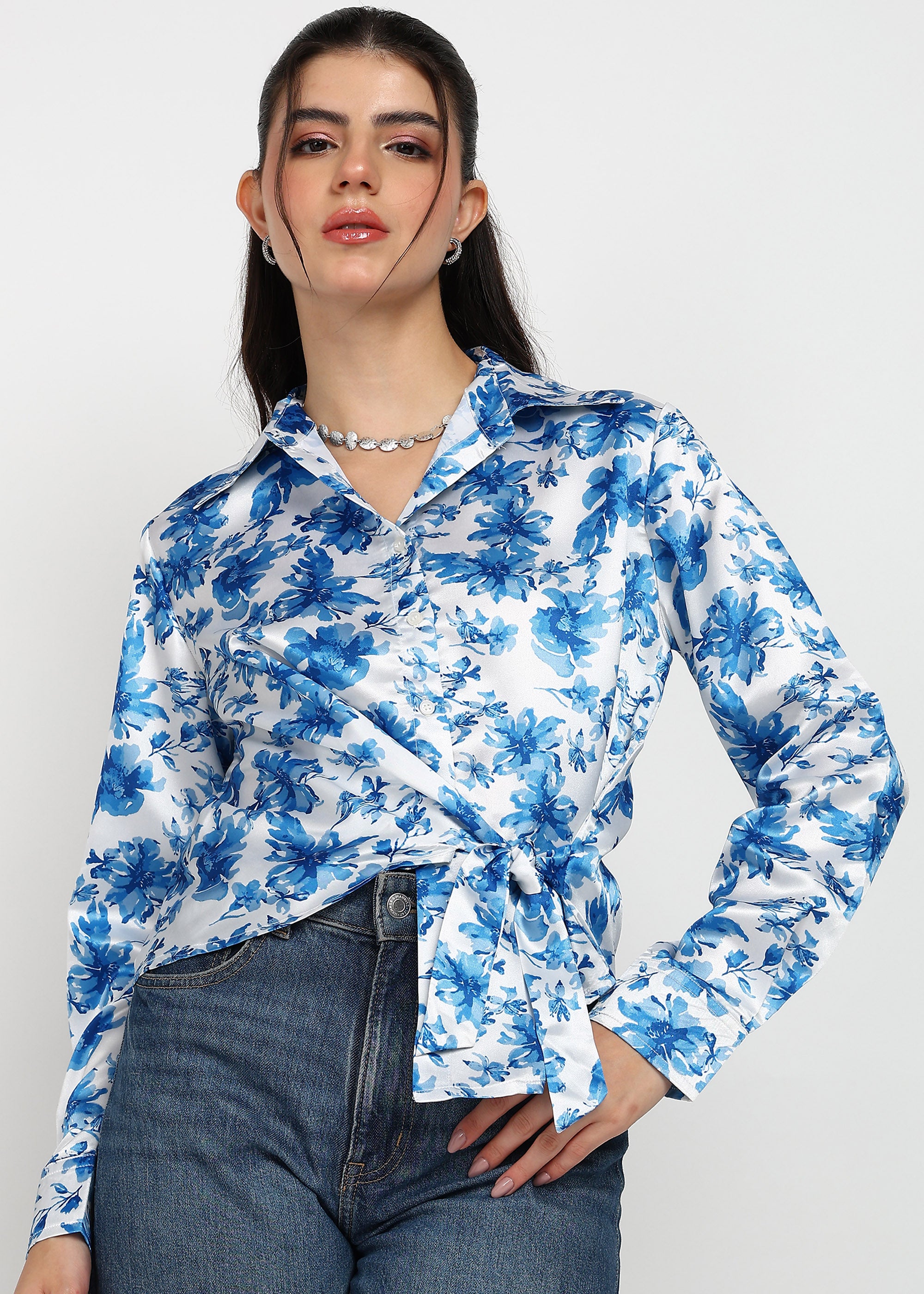 Women Blue Floral Printed Shirt