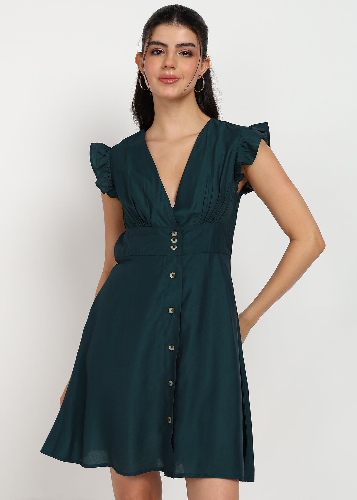 Women Dark Green A-line Dress