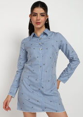 Women Blue Strip Shirt Dress