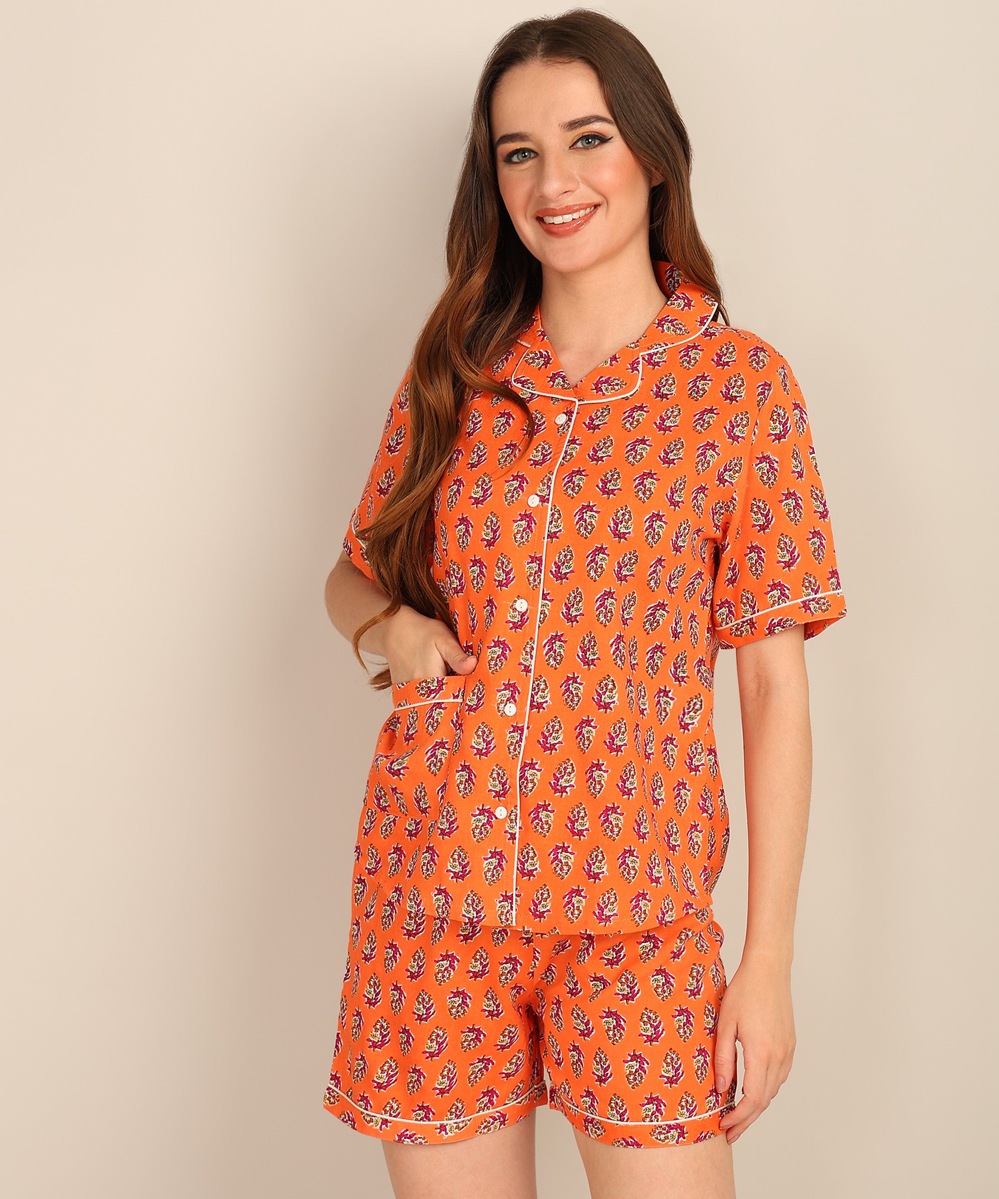 "Tangerine Twist" Viscose Printed Shorts Set
