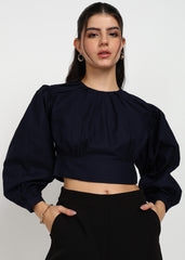 Women Navy Solid Crop Top