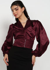 Women Maroon Solid Top