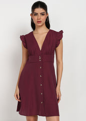 Women Dark Maroon A-line Dress