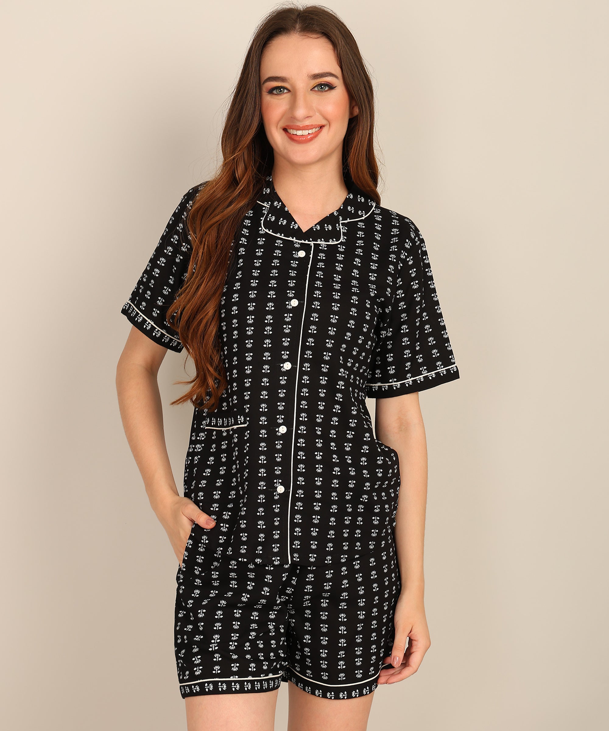 "Midnight Mini" Viscose Printed Shorts Set