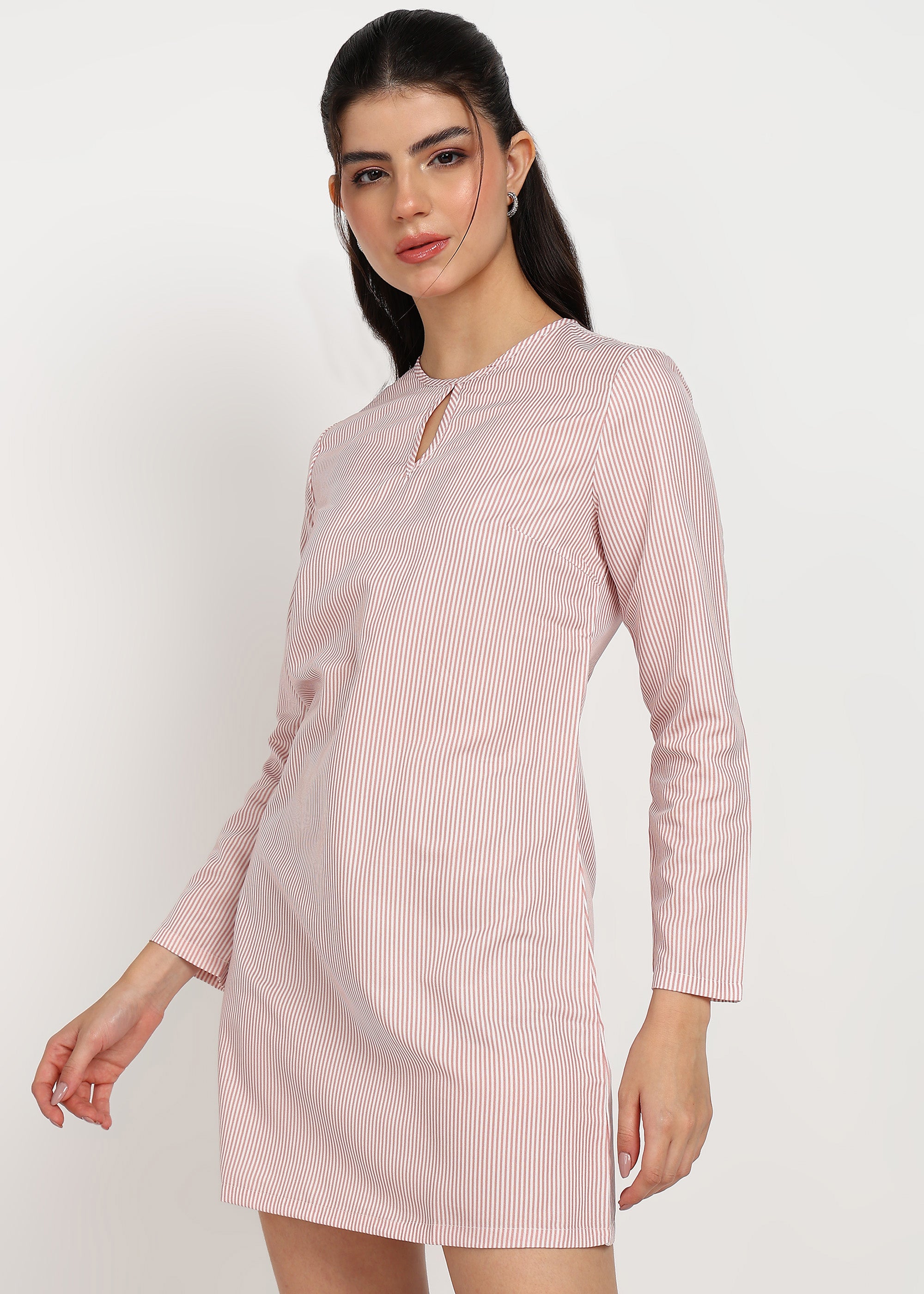 Women Peach Strip Dress