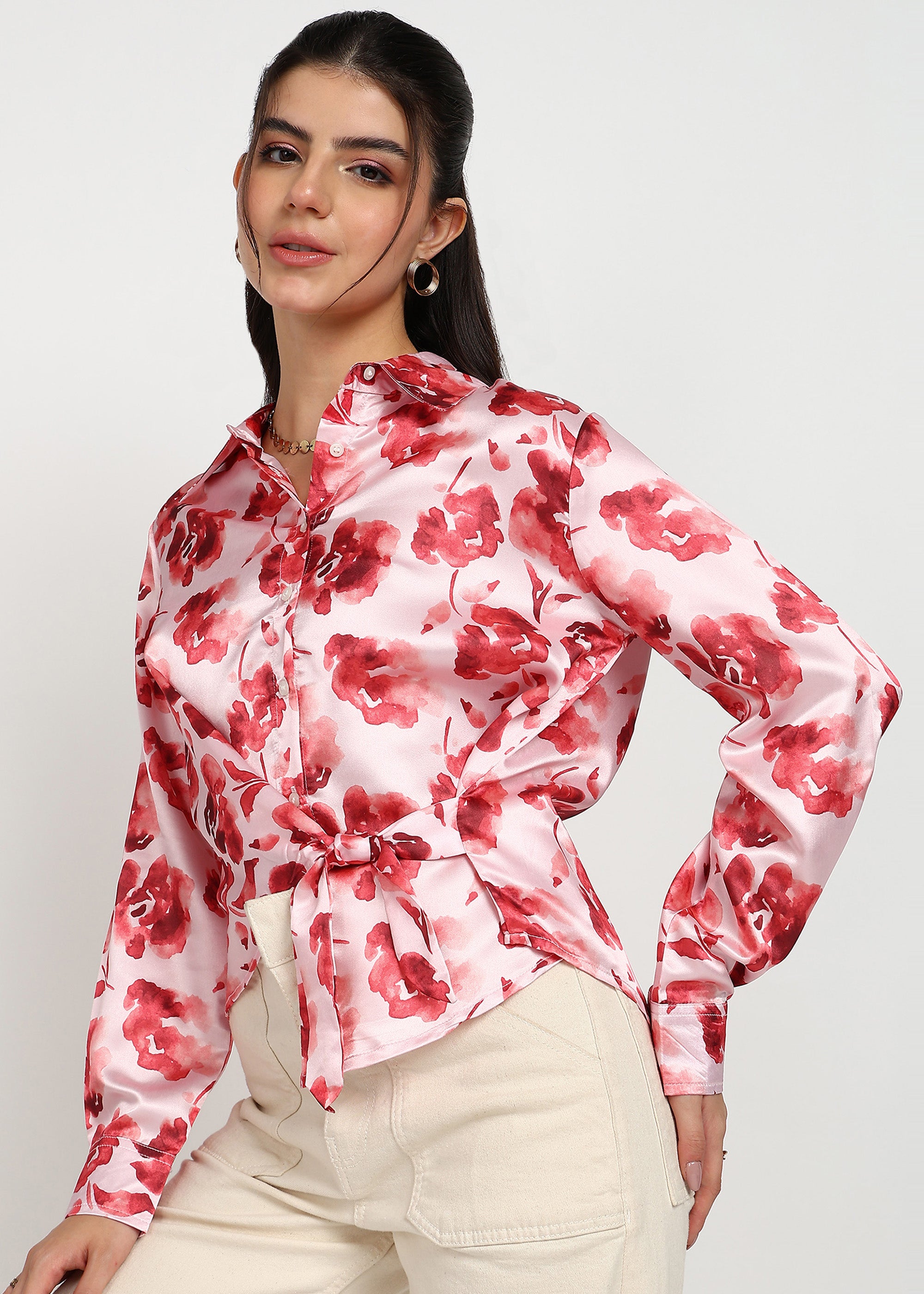Women Red Floral Printed Shirt