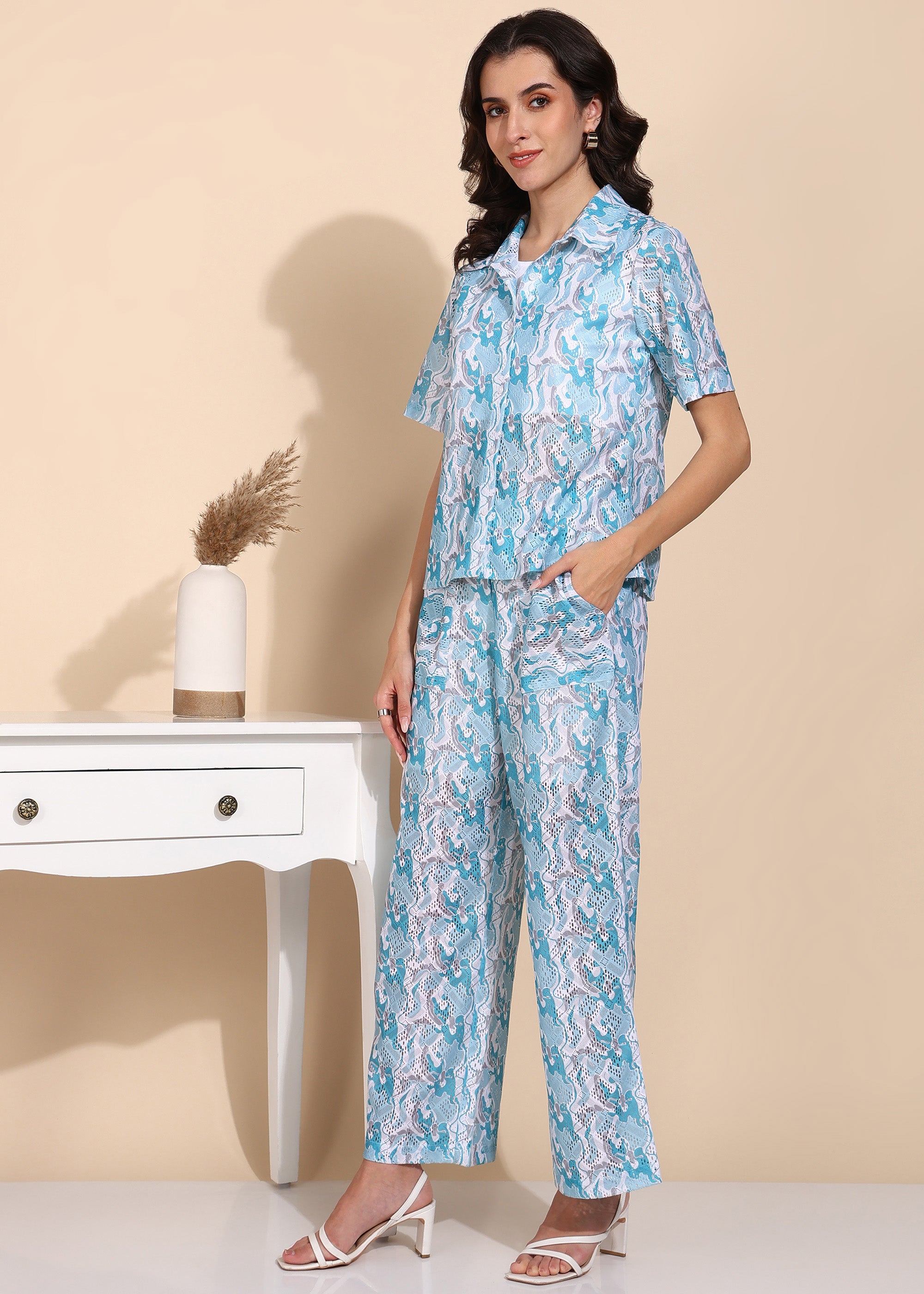 "Skywave Trio" Printed 3-Piece Co-ord Set