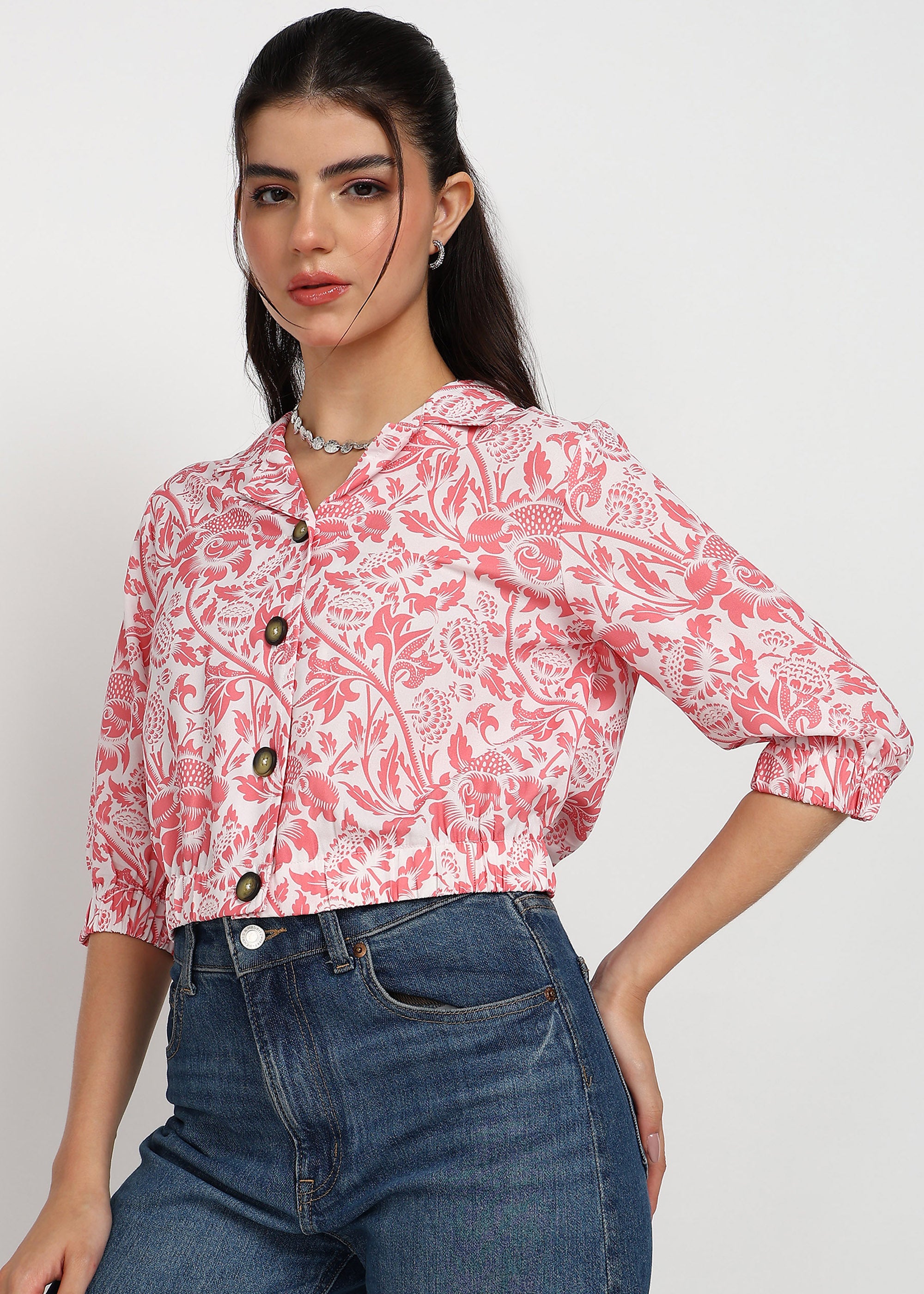 Women Peach Floral Printed Shirt