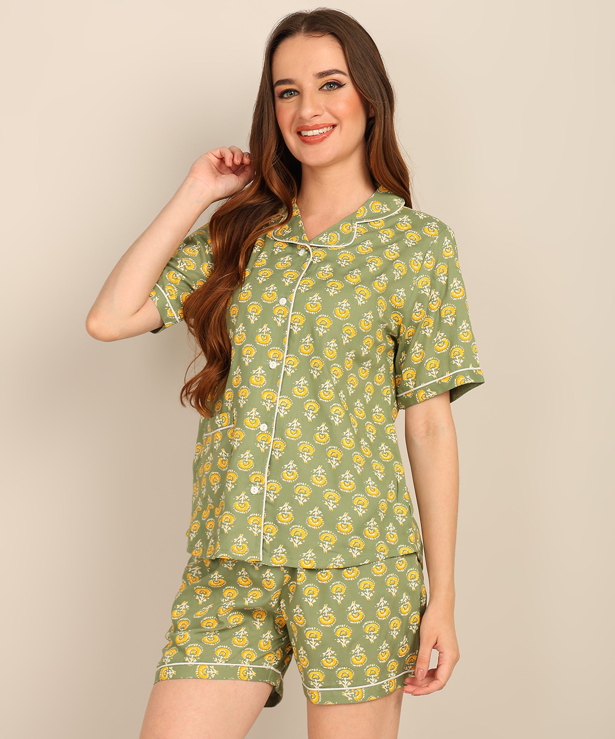 "Sunshine Sage" Viscose Printed Shorts Set