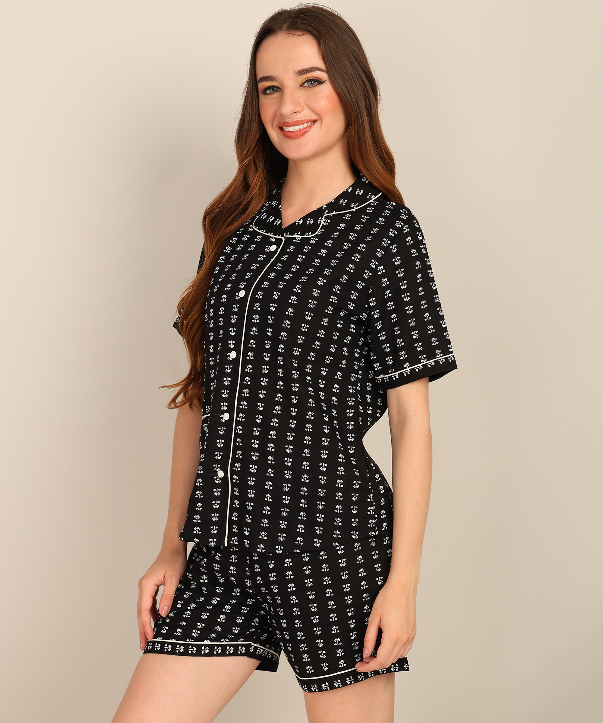 "Midnight Mini" Viscose Printed Shorts Set