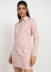 Women Peach Strip Shirt Dress