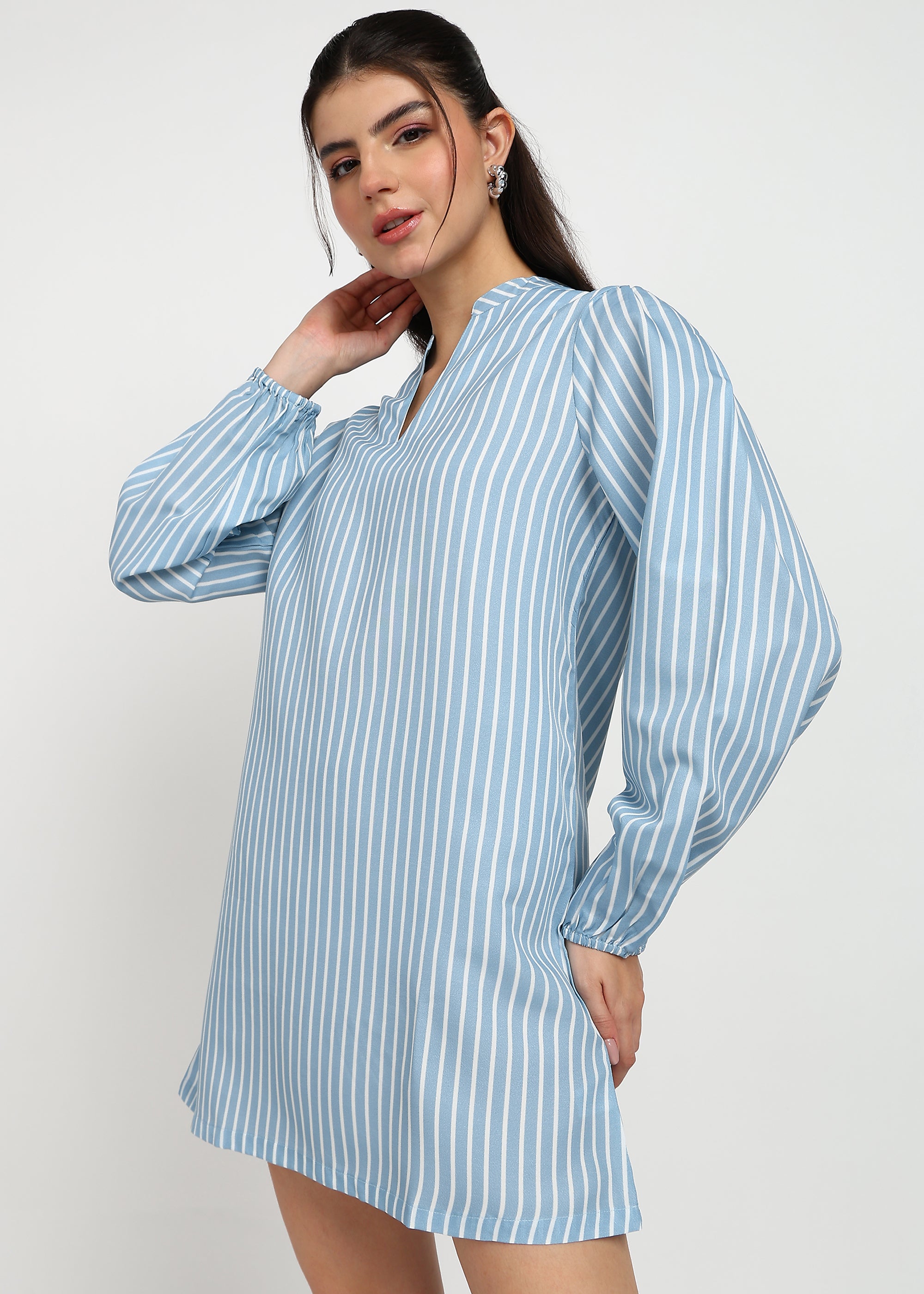 Women Sky Blue Strip A-line Dress