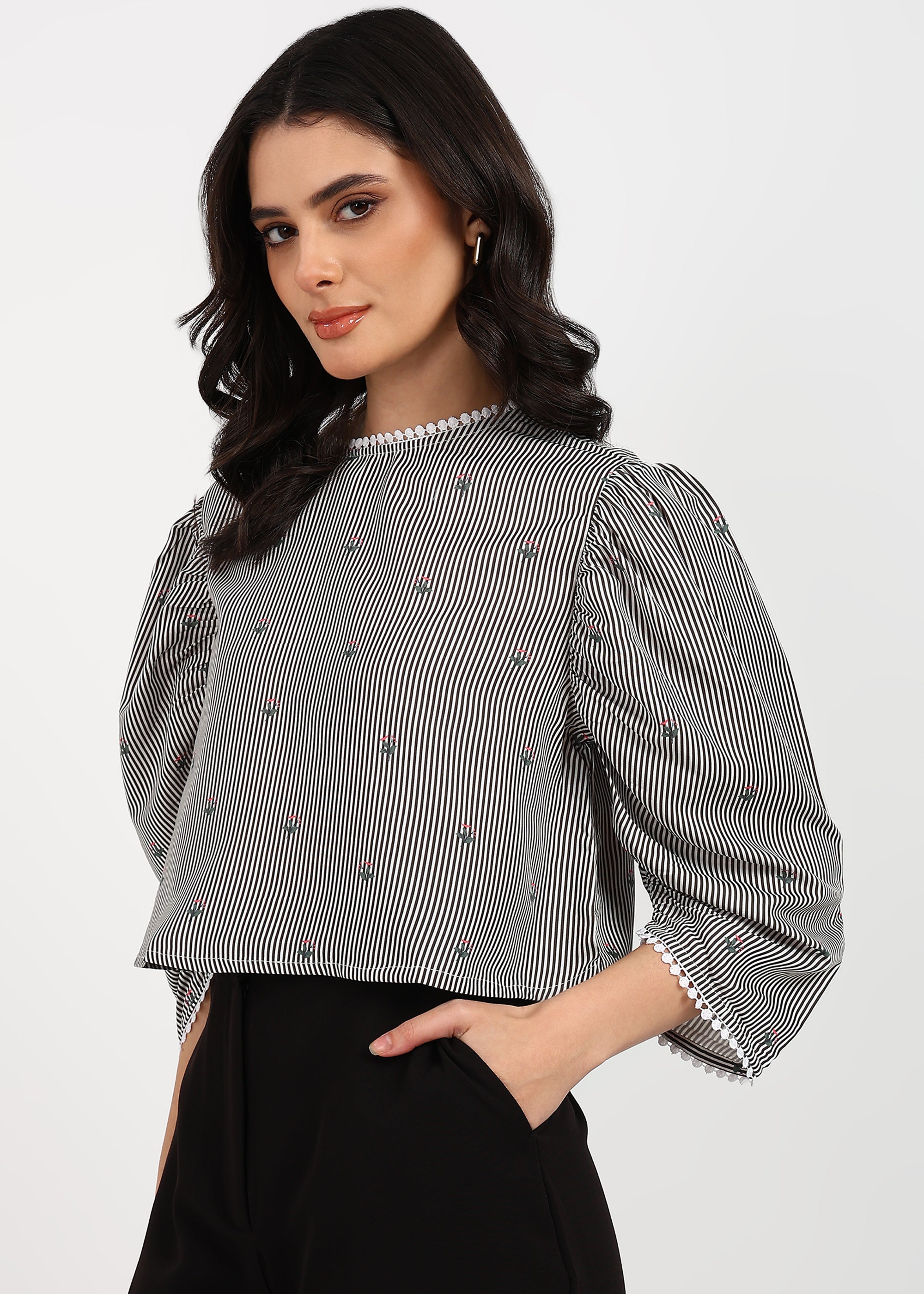 "Midnight Petals" Polyester Striped Top