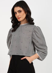 "Midnight Petals" Polyester Striped Top