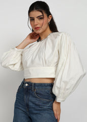 Women Off White Solid Crop Top