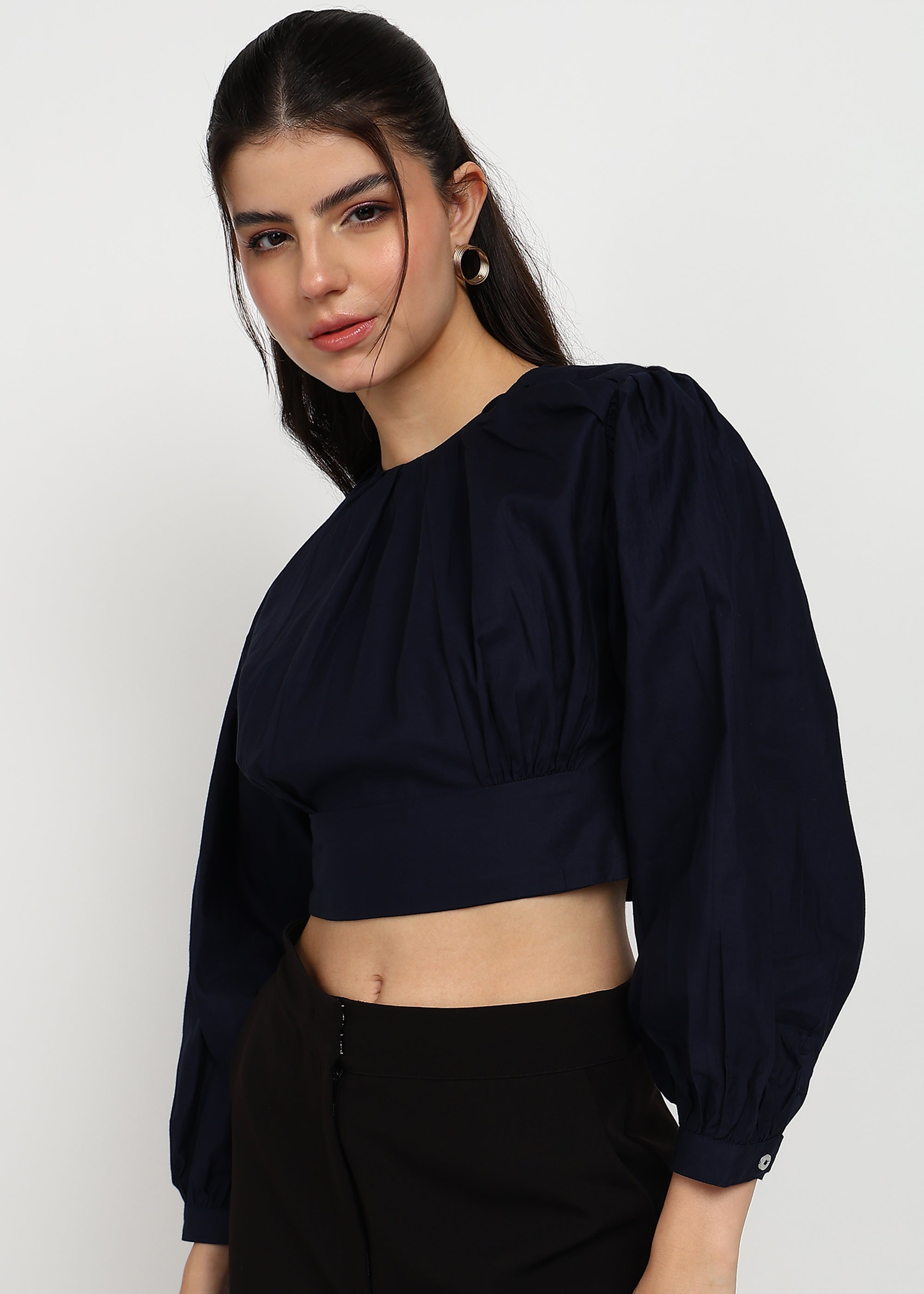 Women Navy Solid Crop Top