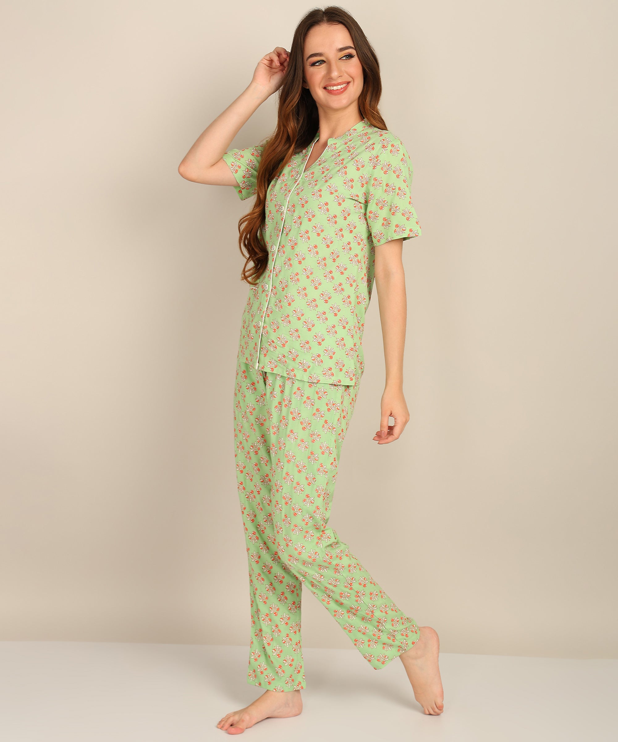 "Minty Mischief" Viscose Printed Night Suit