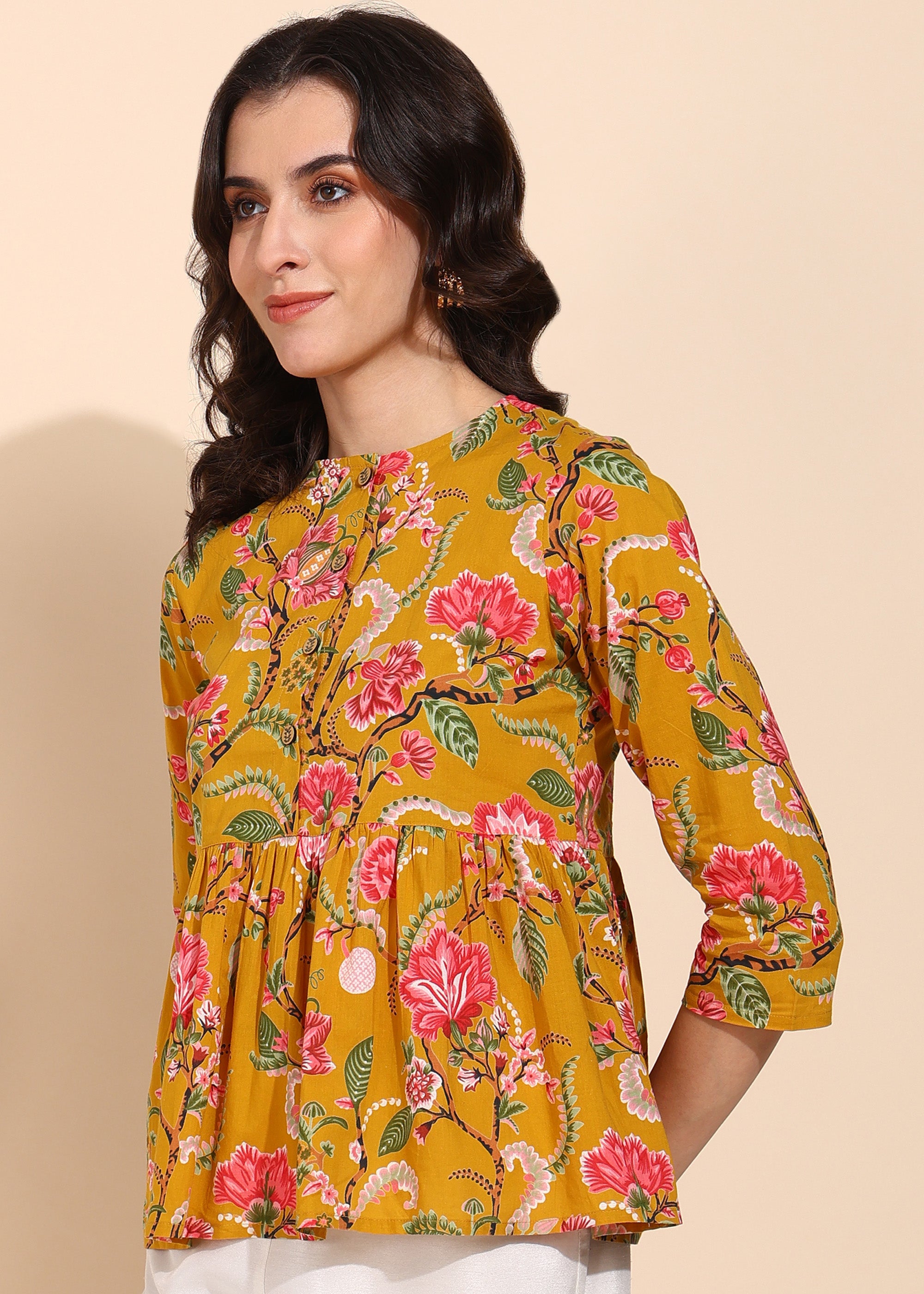 "Golden Garden" Printed Flared Top