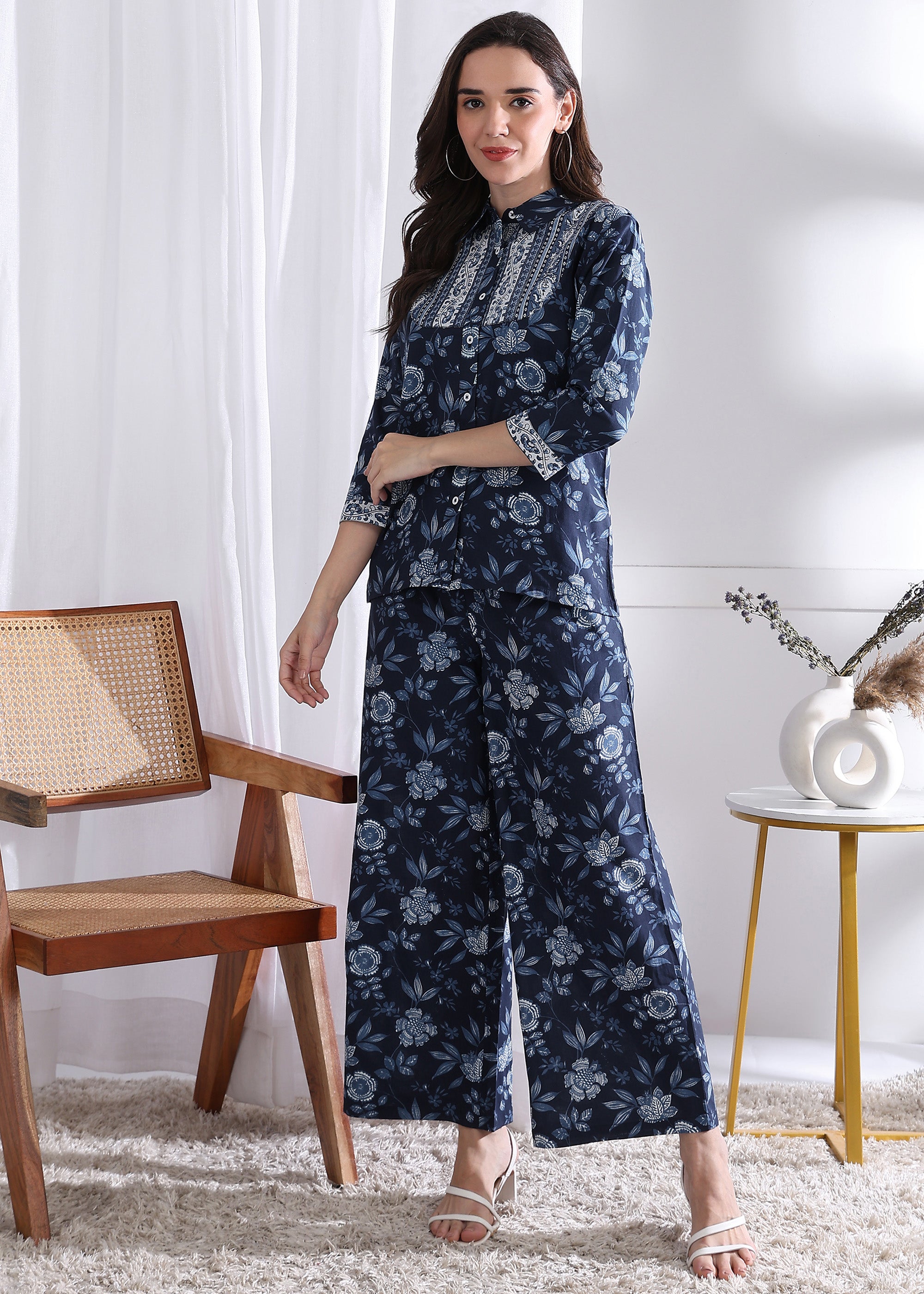"Indigo Bloom" Pure Cotton Co-ord Set