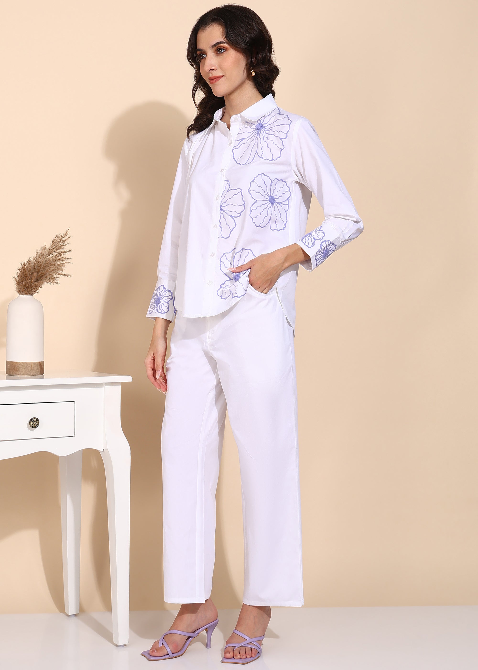 "Lavender Breeze" Aari Embroidered Cotton Poplin Co-ord Set