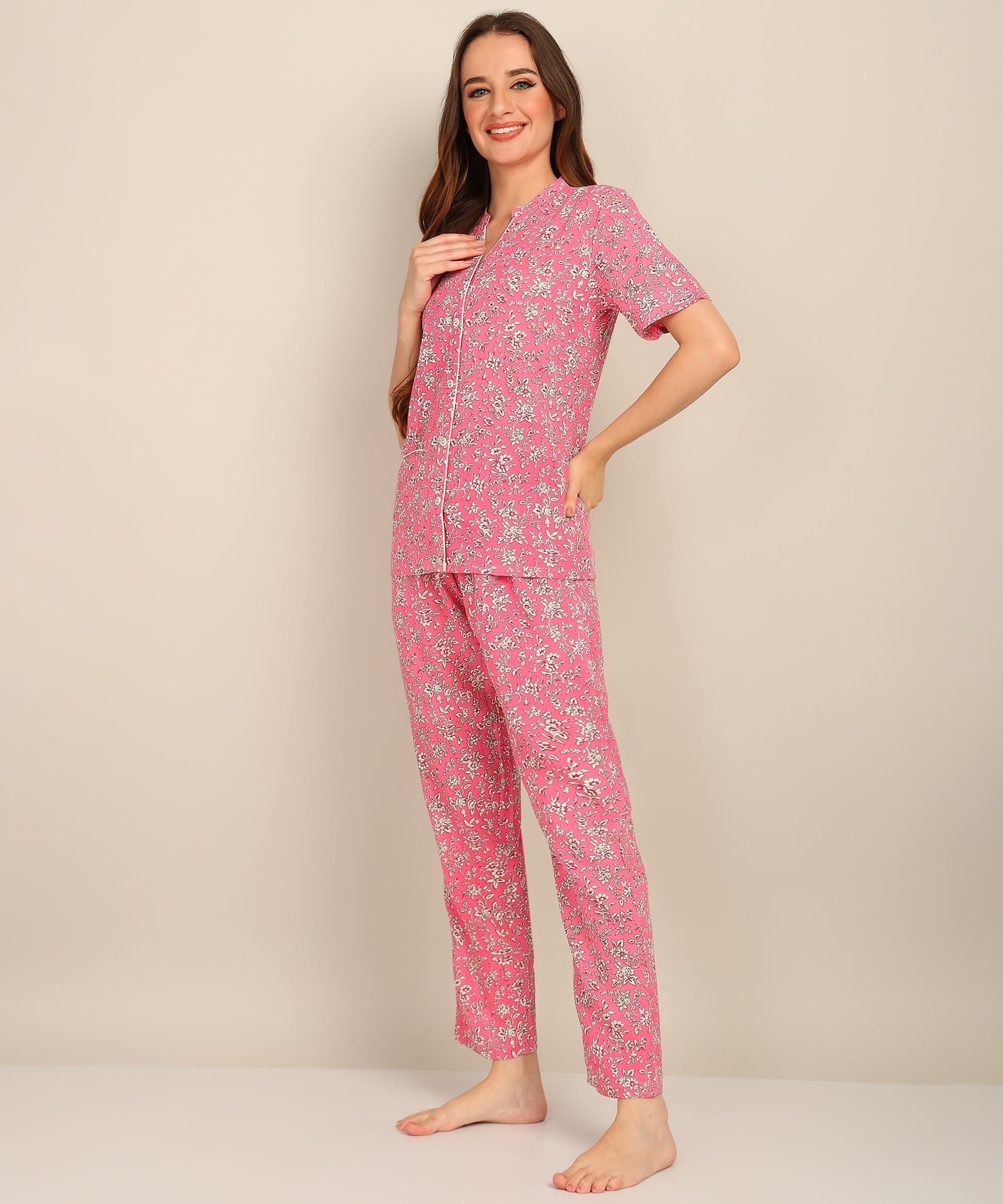 "Rosy Routines" Viscose Printed Night Suit