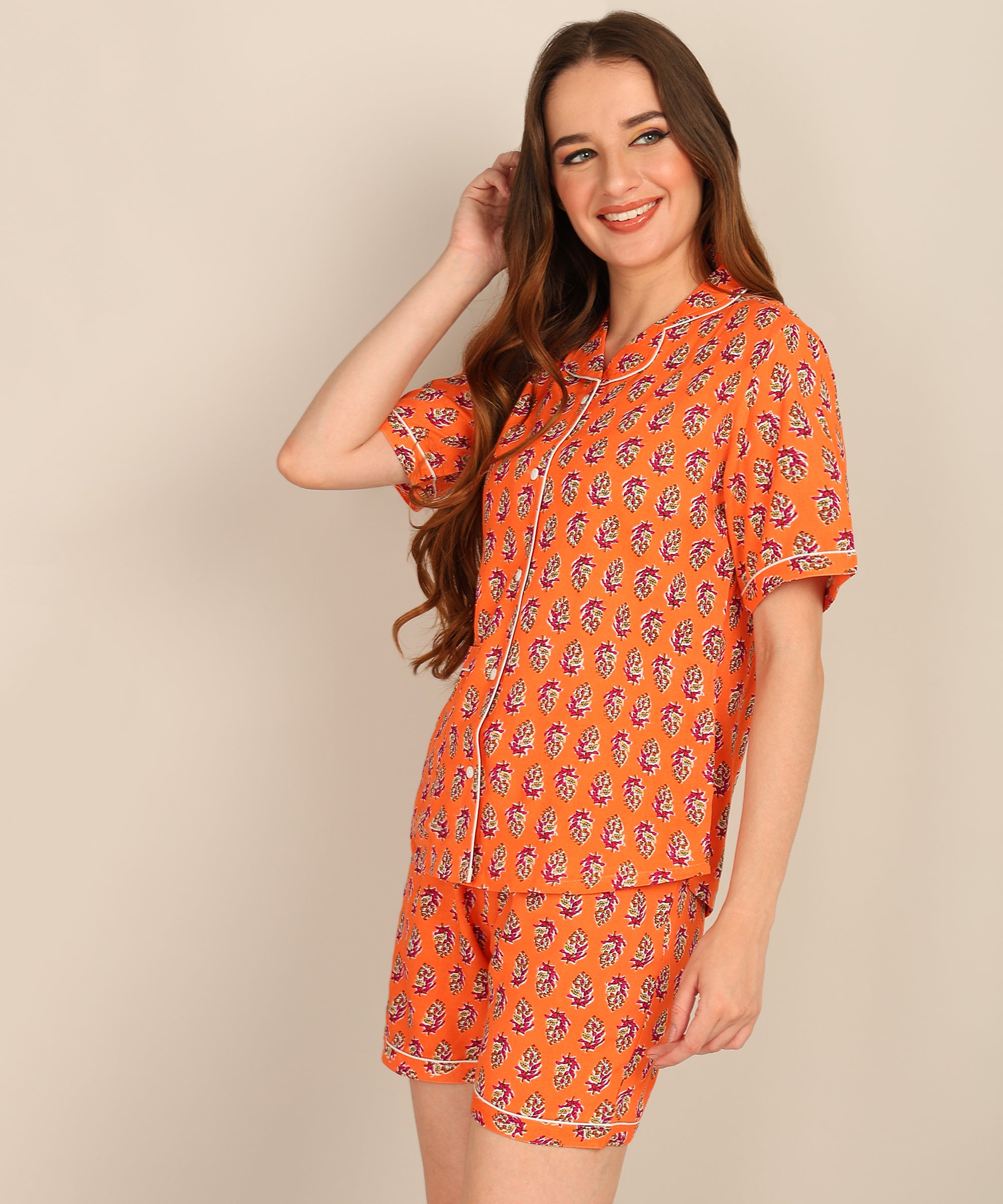 "Tangerine Twist" Viscose Printed Shorts Set