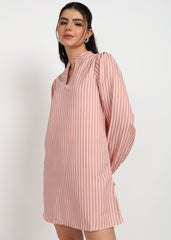 Women Peach Strip A-line Dress