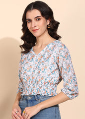 "Apricot Bloom" Smocked Waist Top