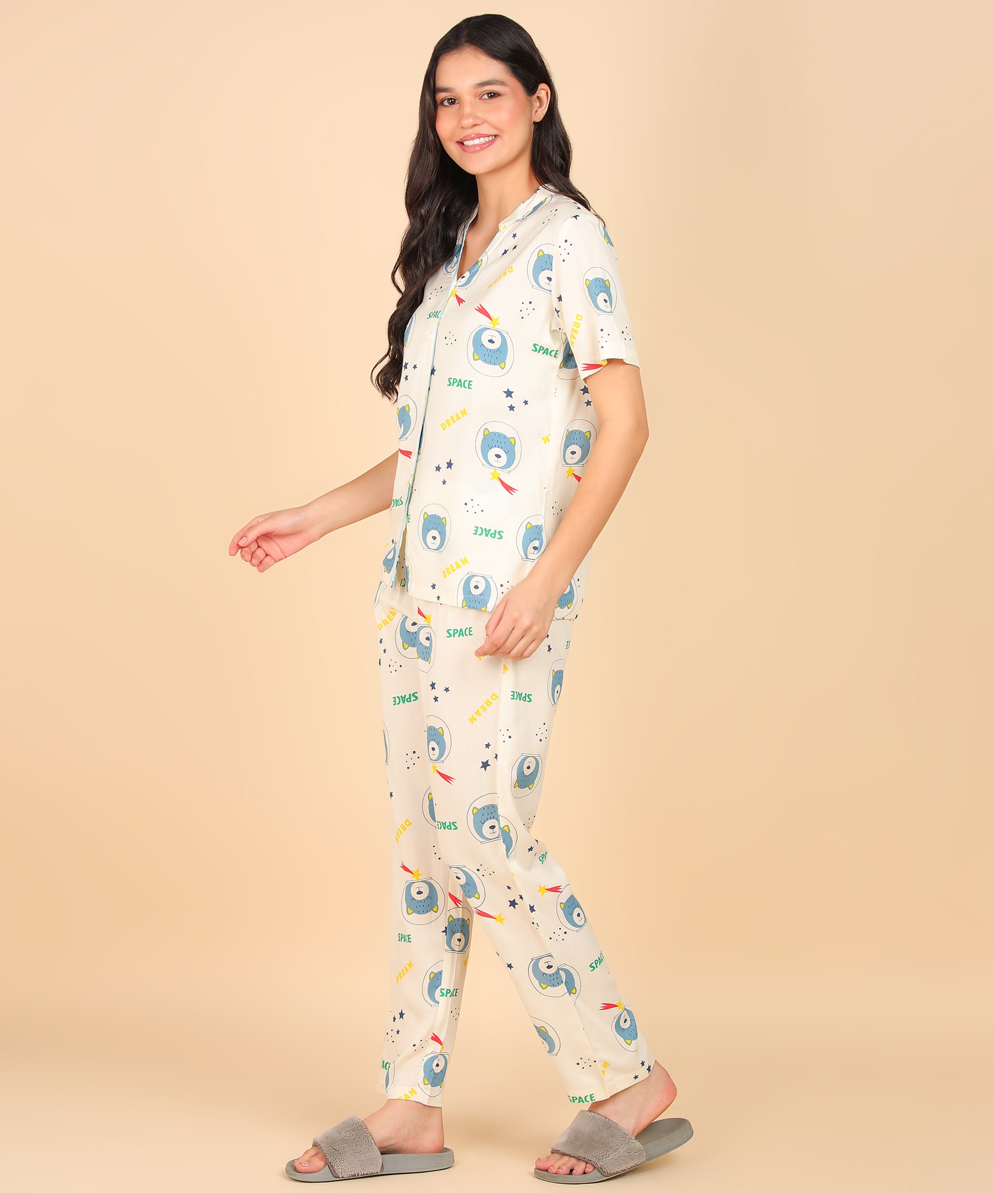 "Space Snooze" Viscose Printed Night Suit