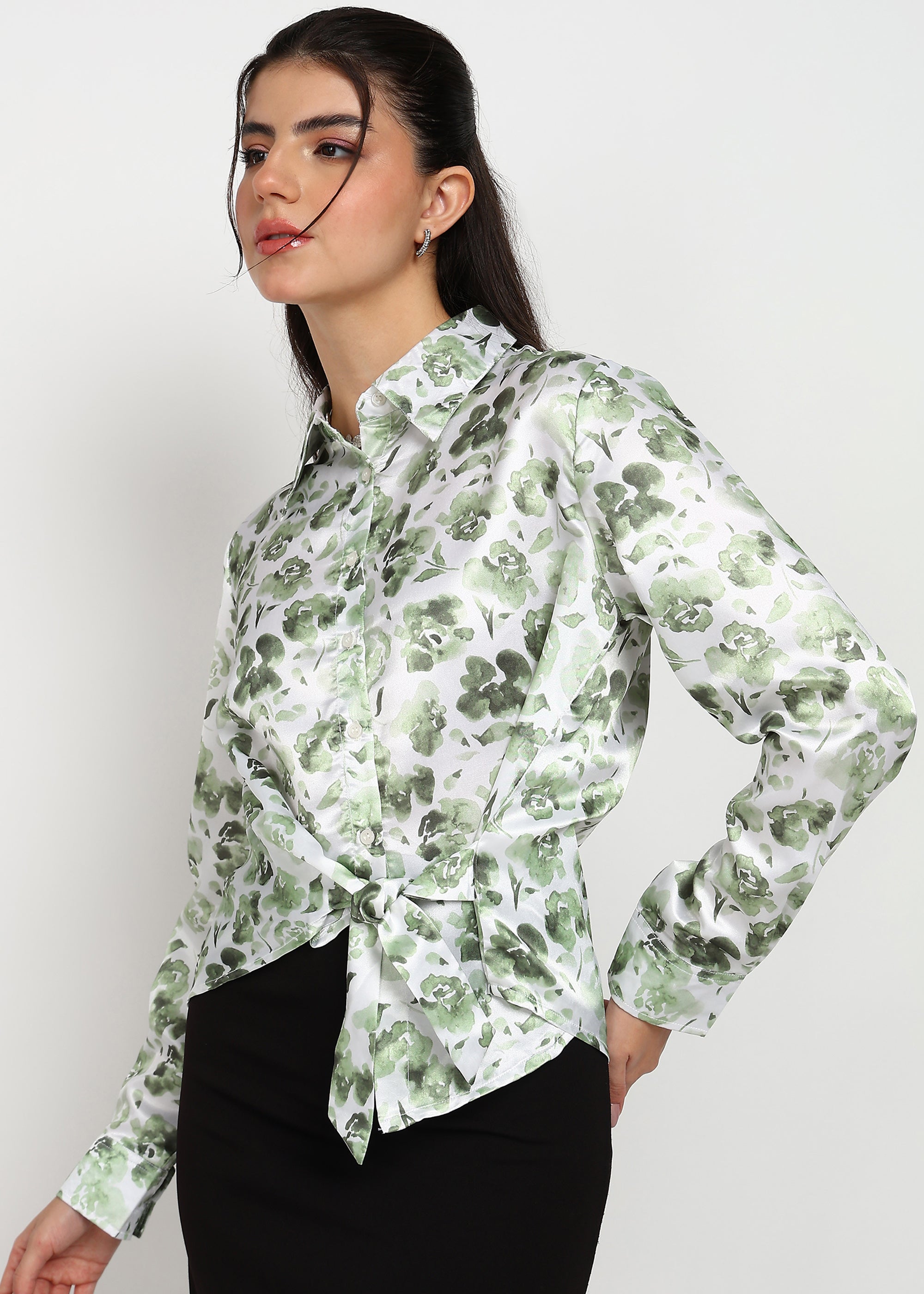 Women Green Floral Printed Shirt