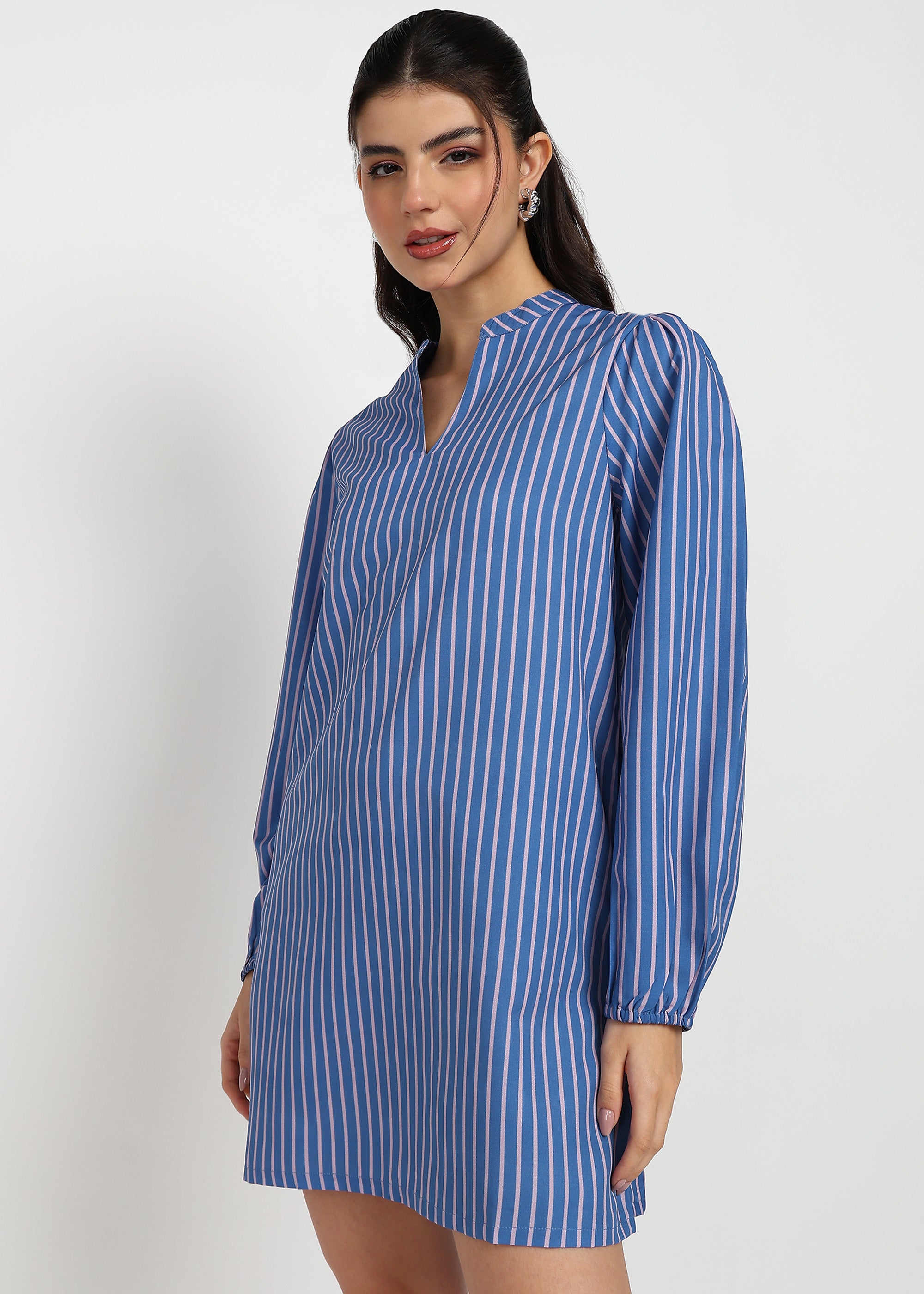 Women Blue Strip A-line Dress