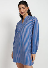 Women Blue Strip A-line Dress