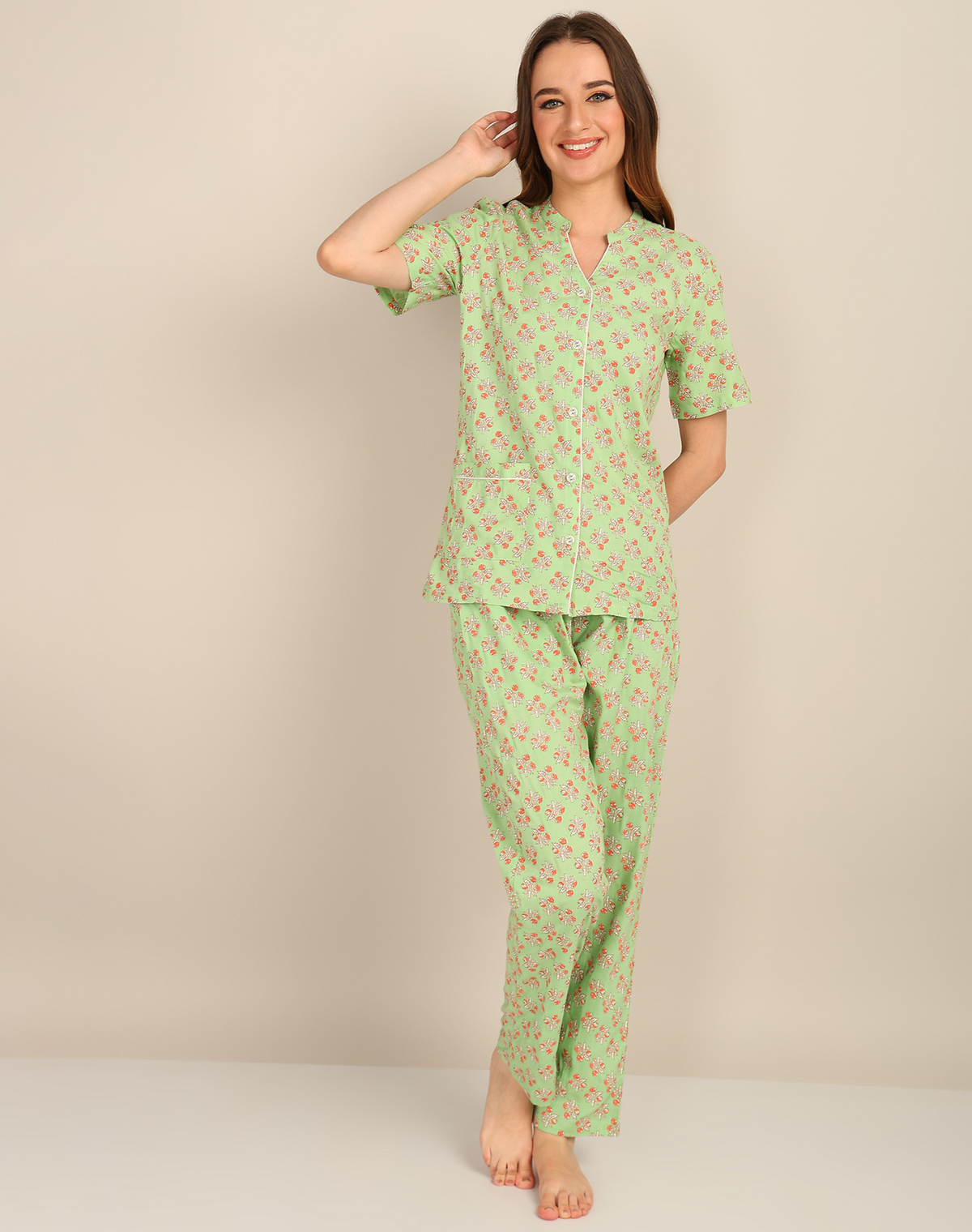 "Minty Mischief" Viscose Printed Night Suit