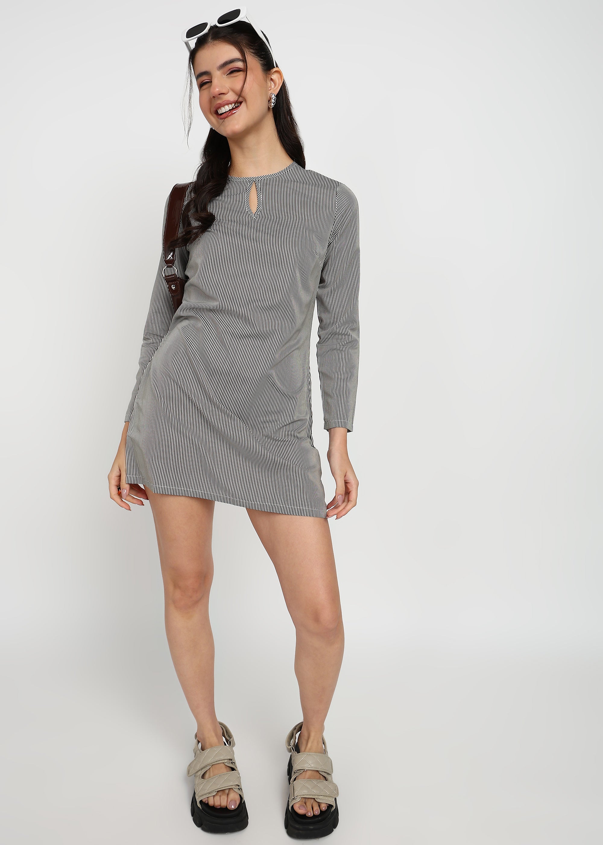 Women Black Strip Dress