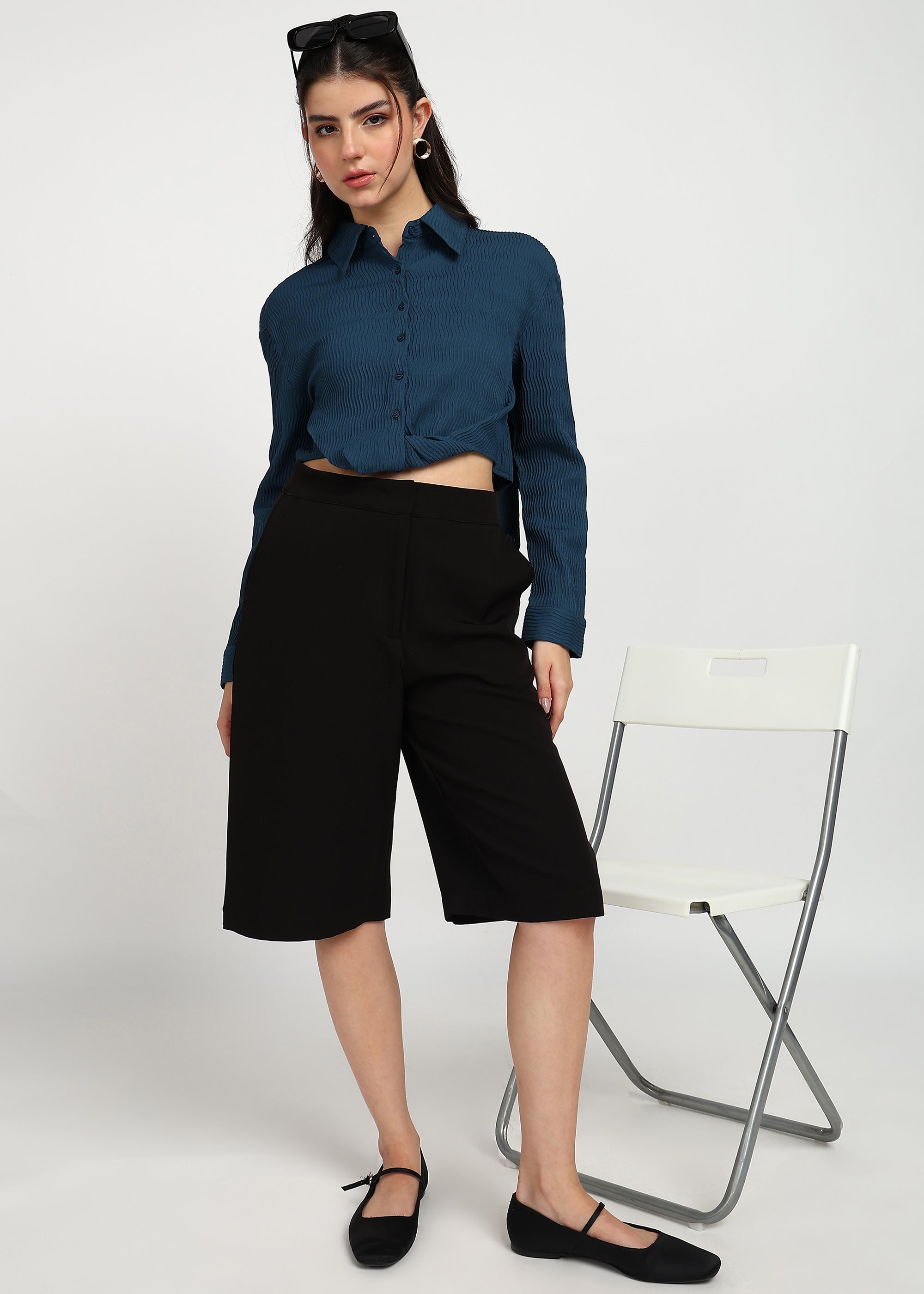 Women Navy Solid Shirt