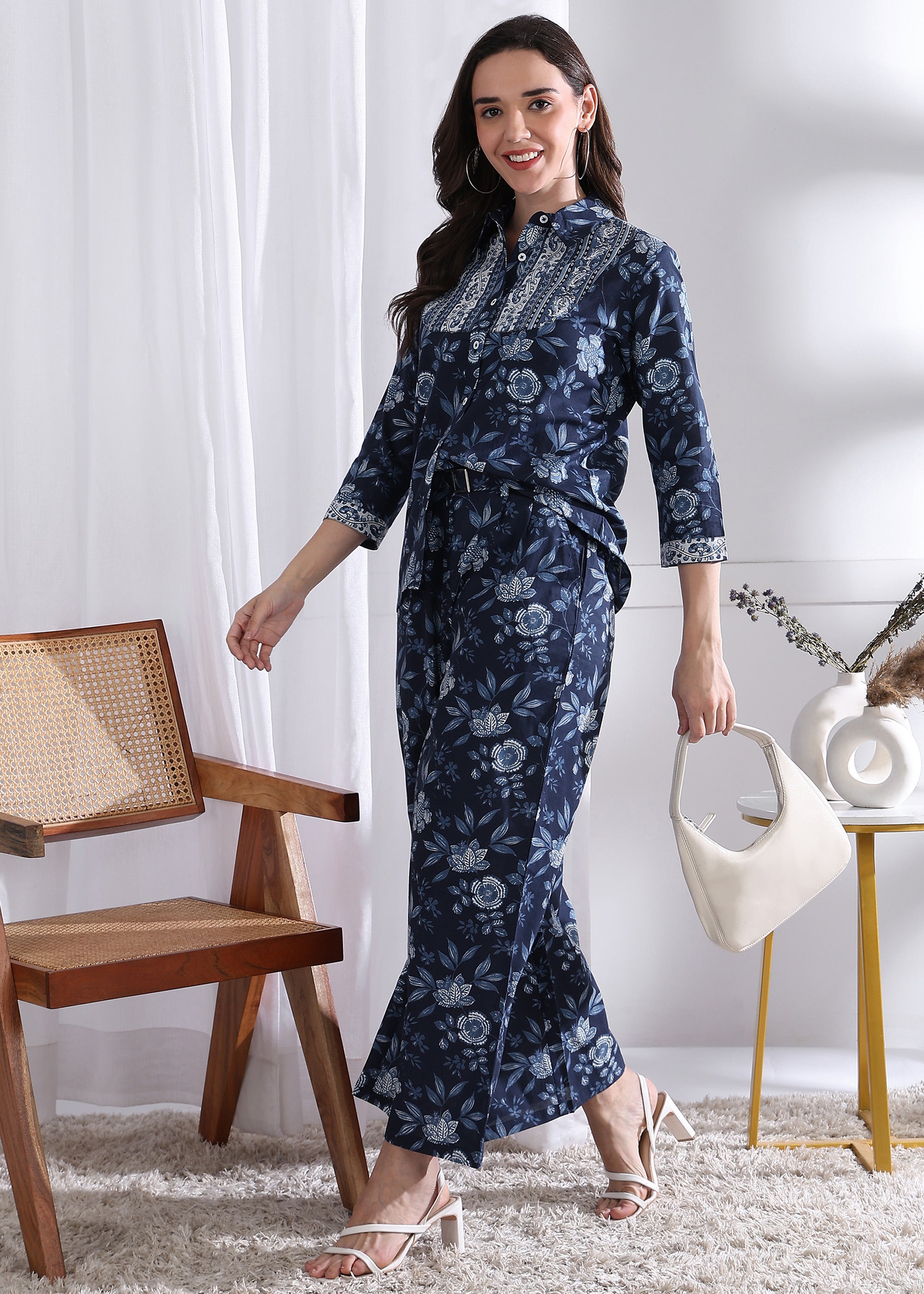 "Indigo Bloom" Pure Cotton Co-ord Set