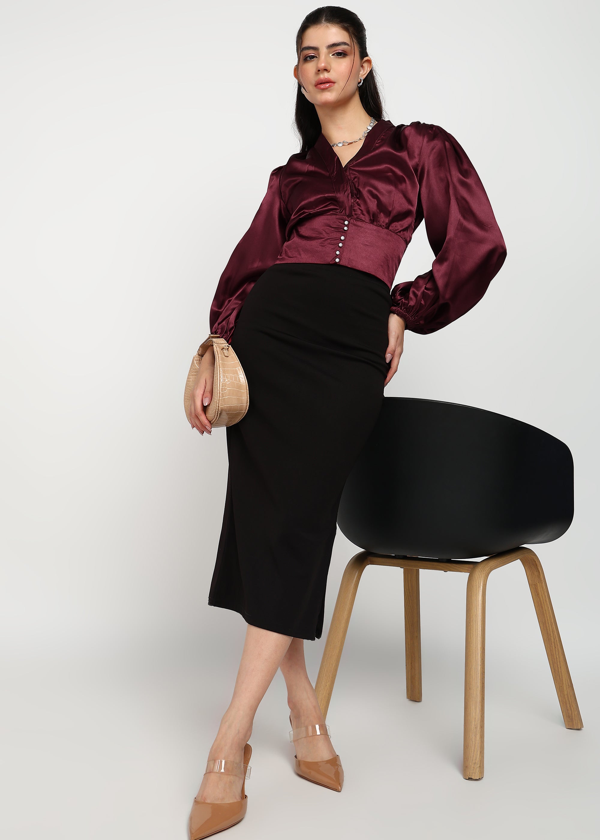 Women Maroon Solid Top