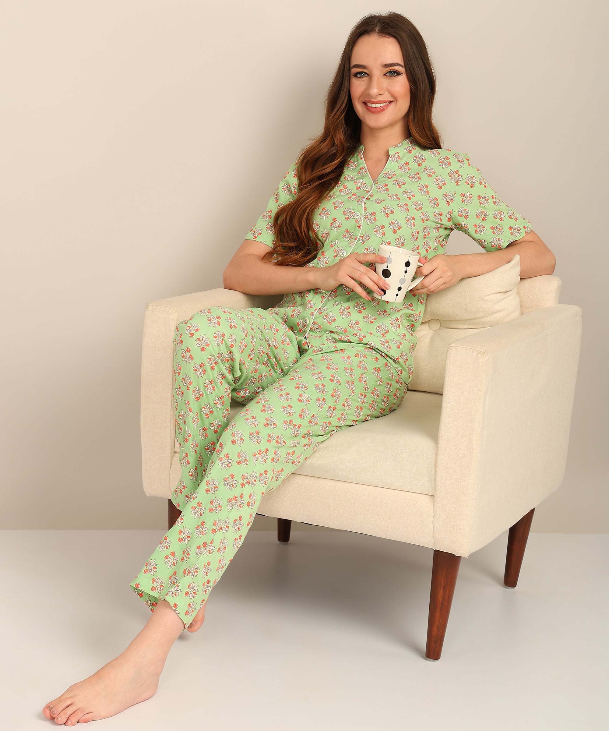 "Minty Mischief" Viscose Printed Night Suit