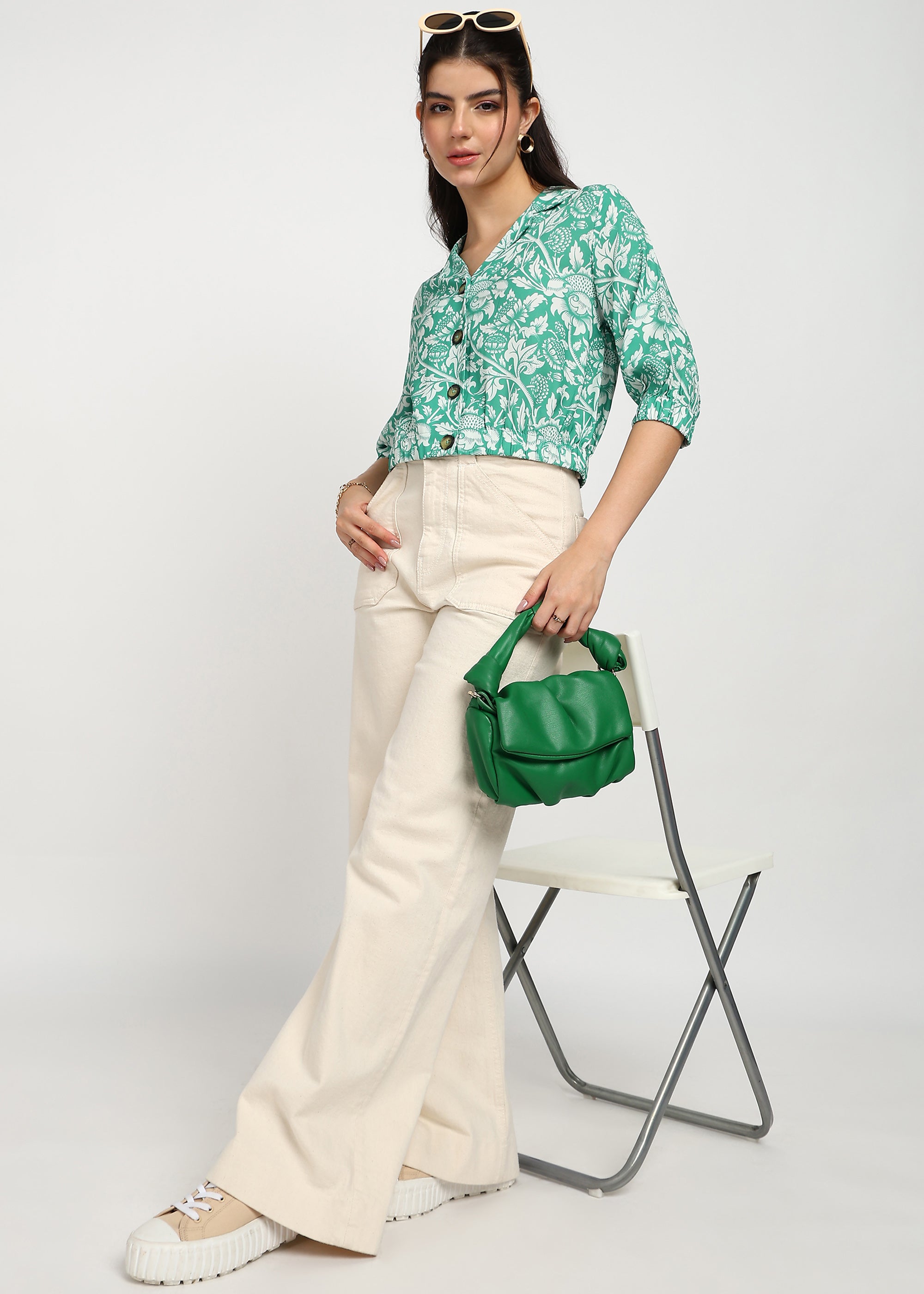 Women Green Floral Printed Shirt