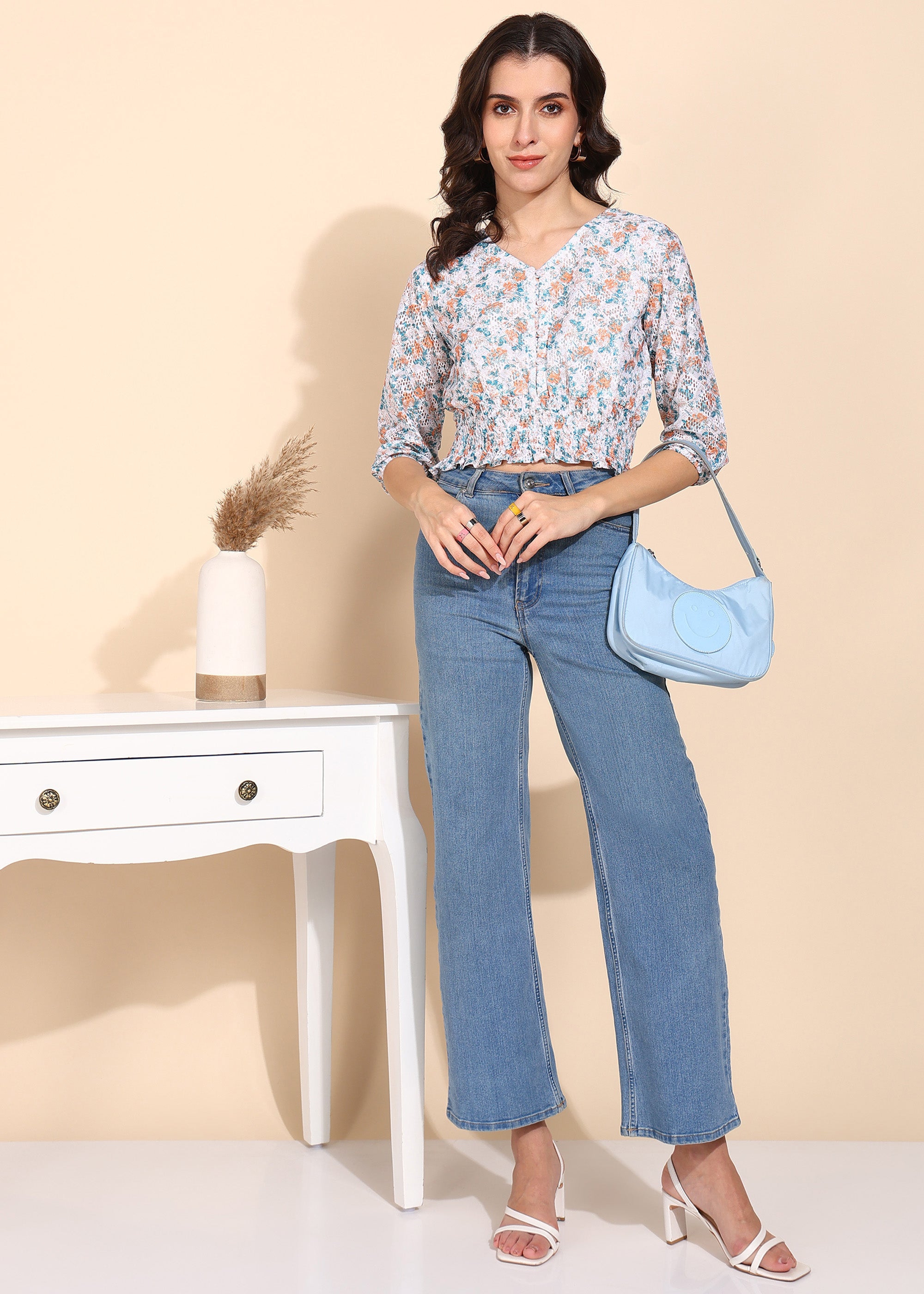 "Apricot Bloom" Smocked Waist Top