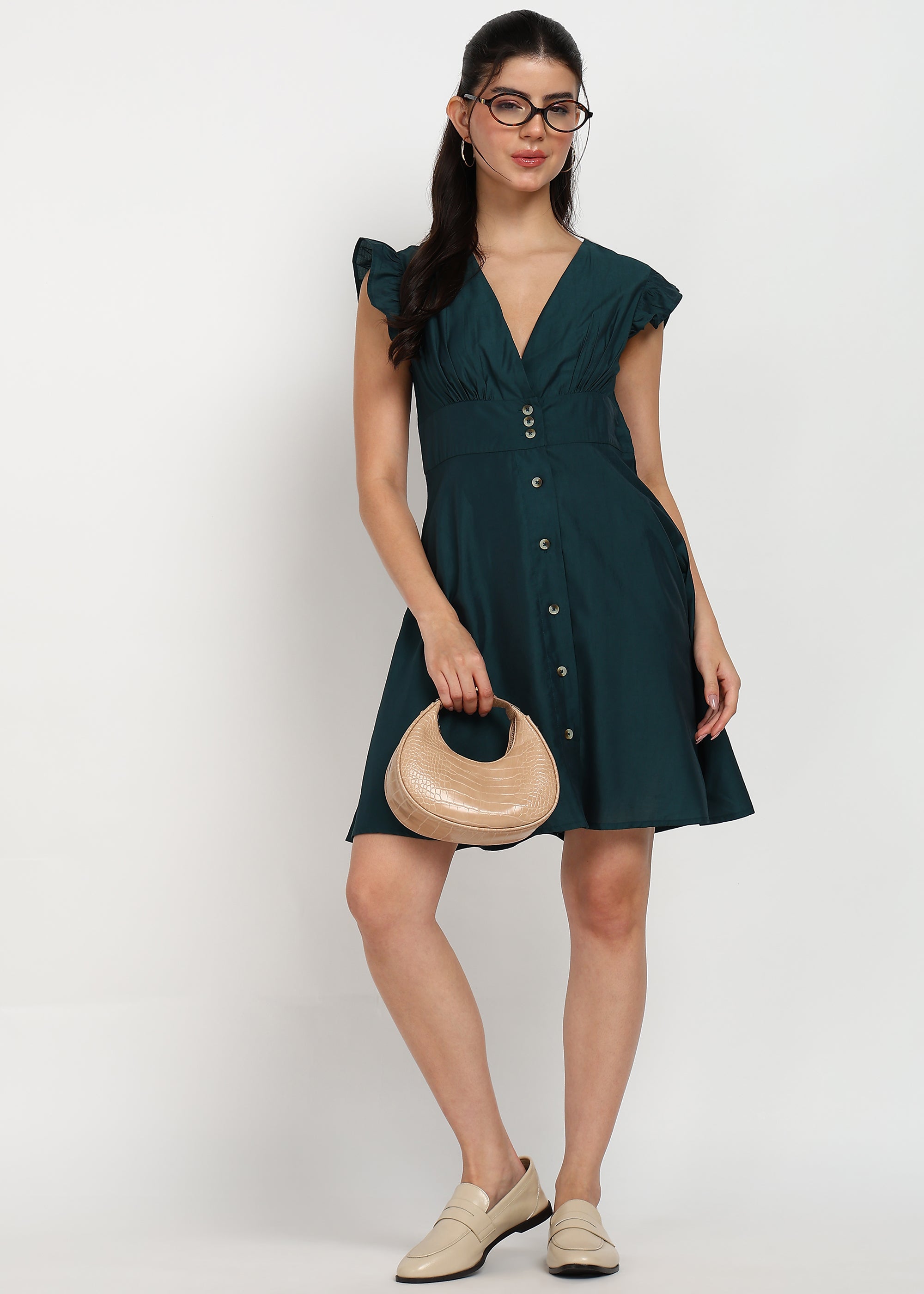 Women Dark Green A-line Dress