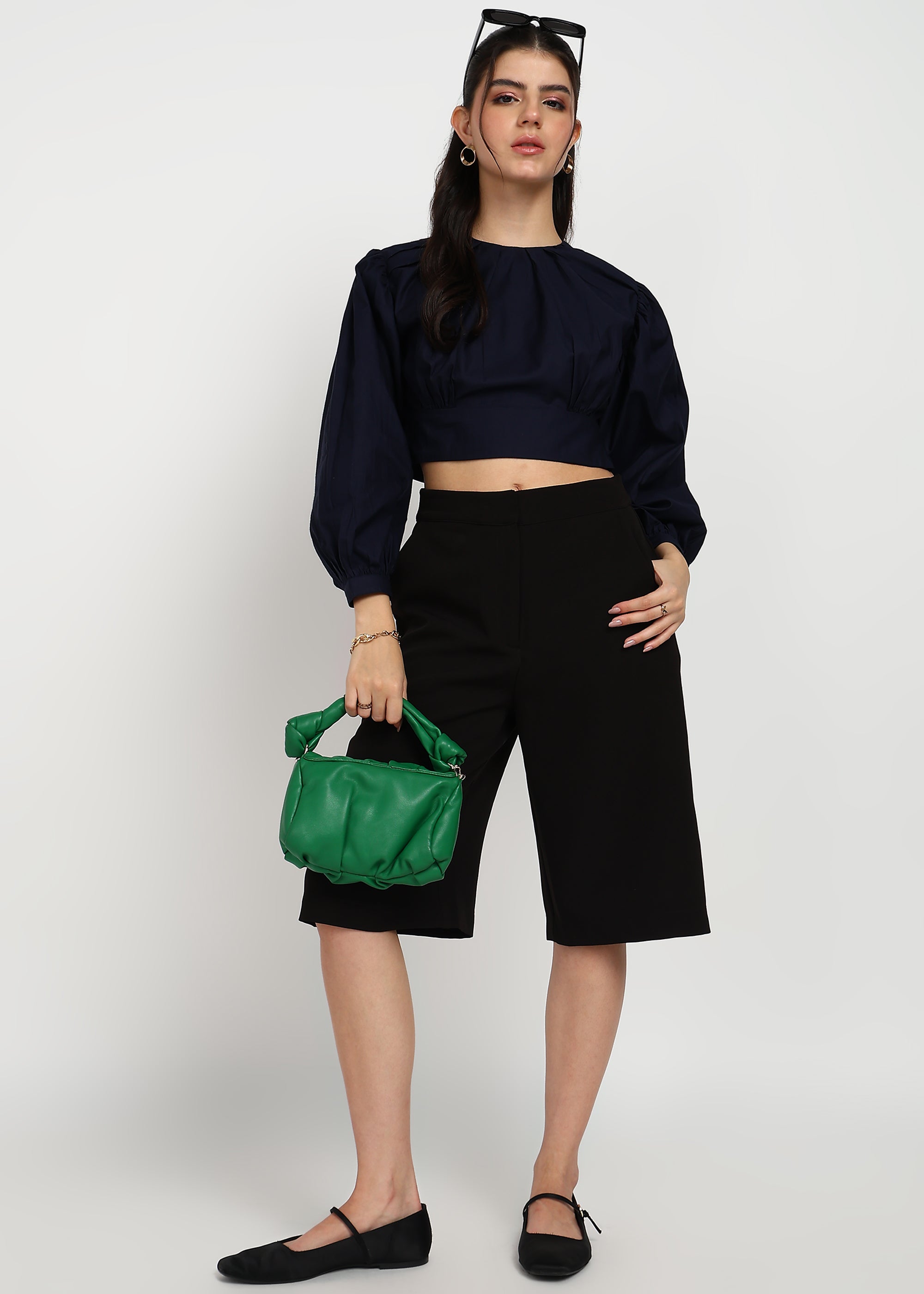 Women Navy Solid Crop Top