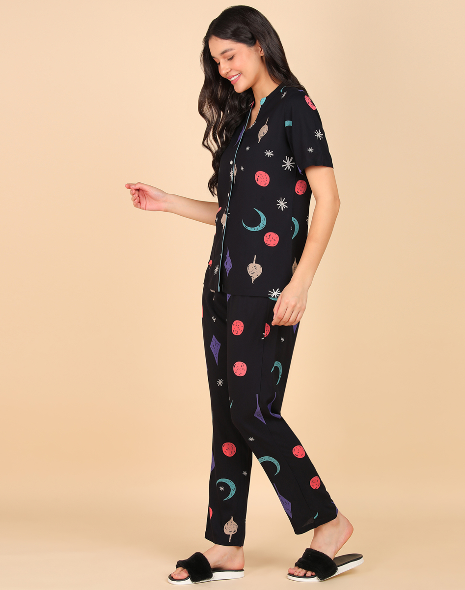 "Cosmic Chill" Viscose Printed Night Suit