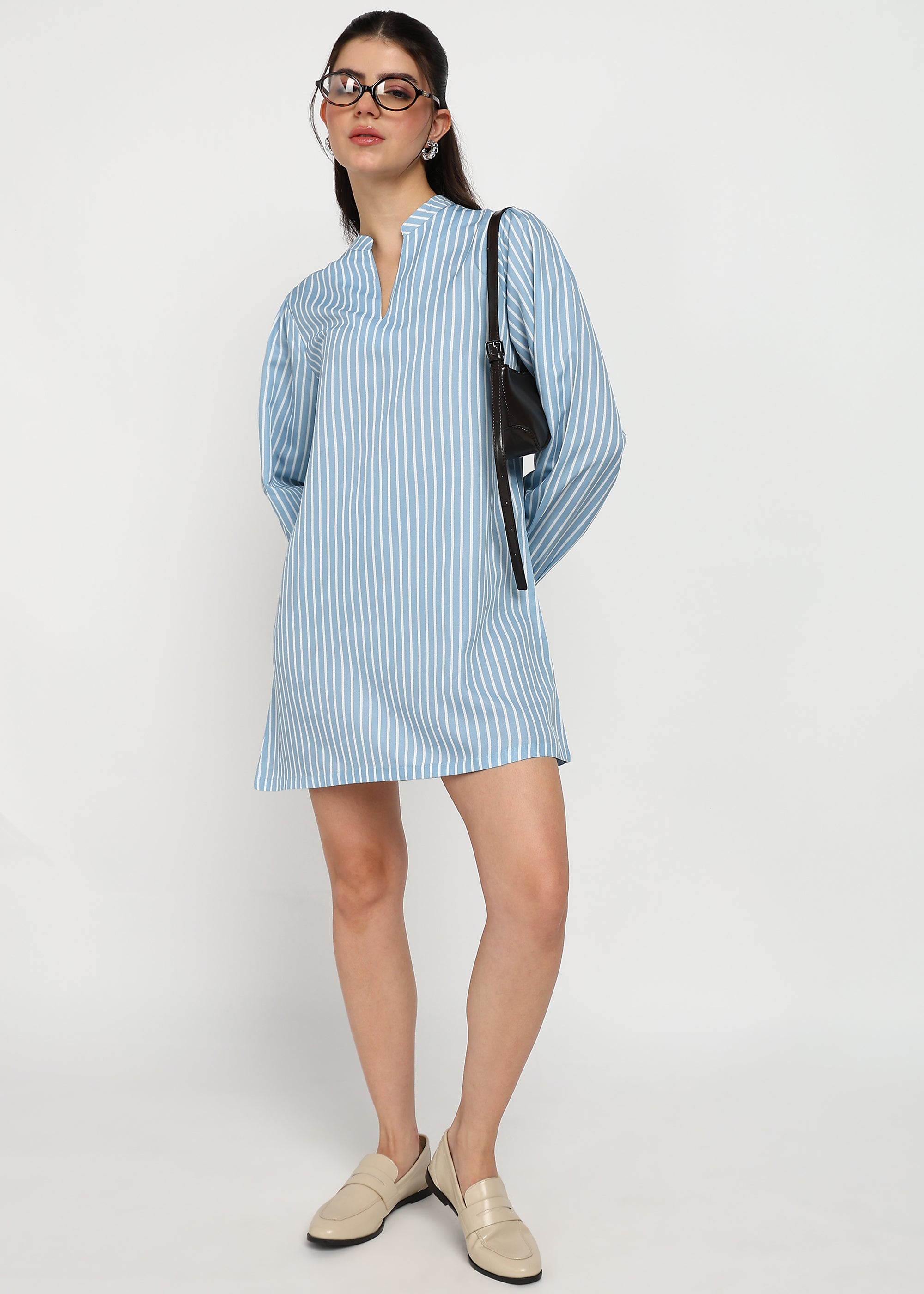 Women Sky Blue Strip A-line Dress