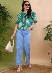 "Botanic Breeze" Pure Cotton Ruffle Top