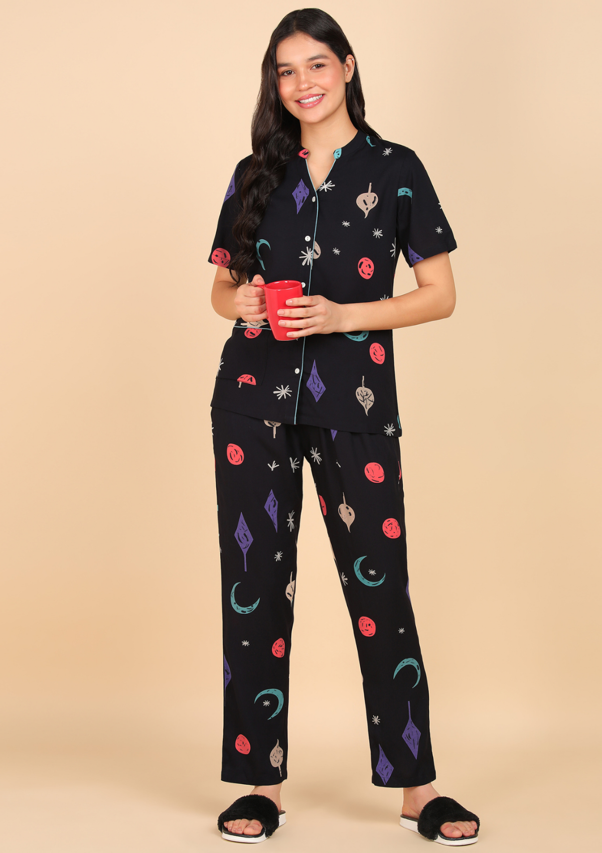 "Cosmic Chill" Viscose Printed Night Suit