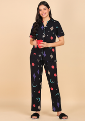 "Cosmic Chill" Viscose Printed Night Suit