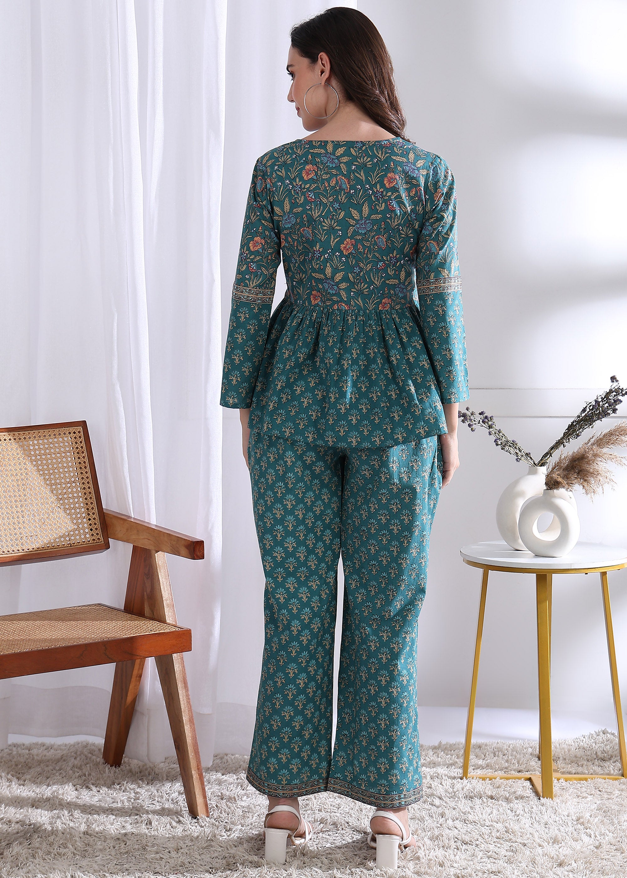 "Teal Blossom" Pure Cotton Co-ord Set