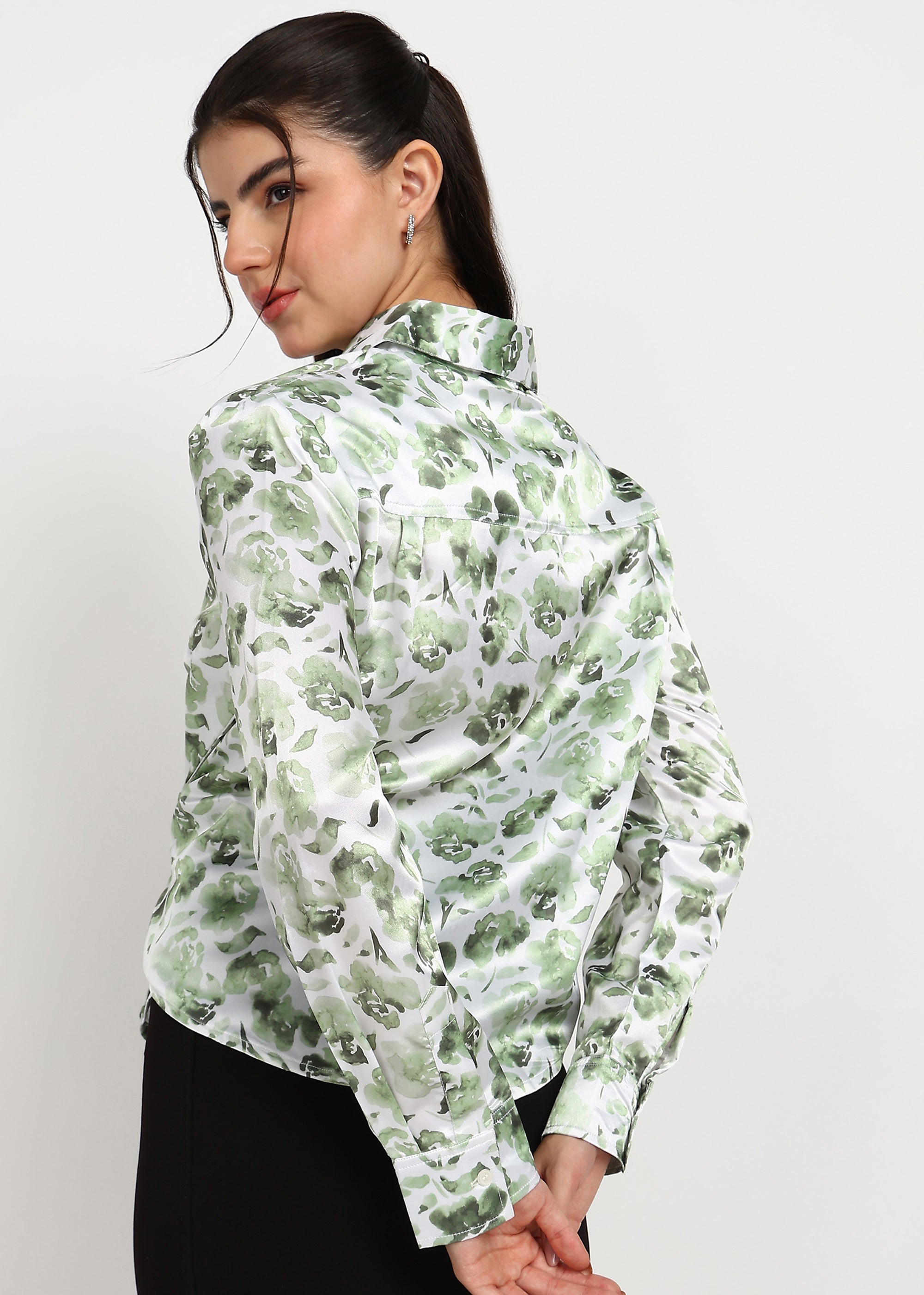 Women Green Floral Printed Shirt